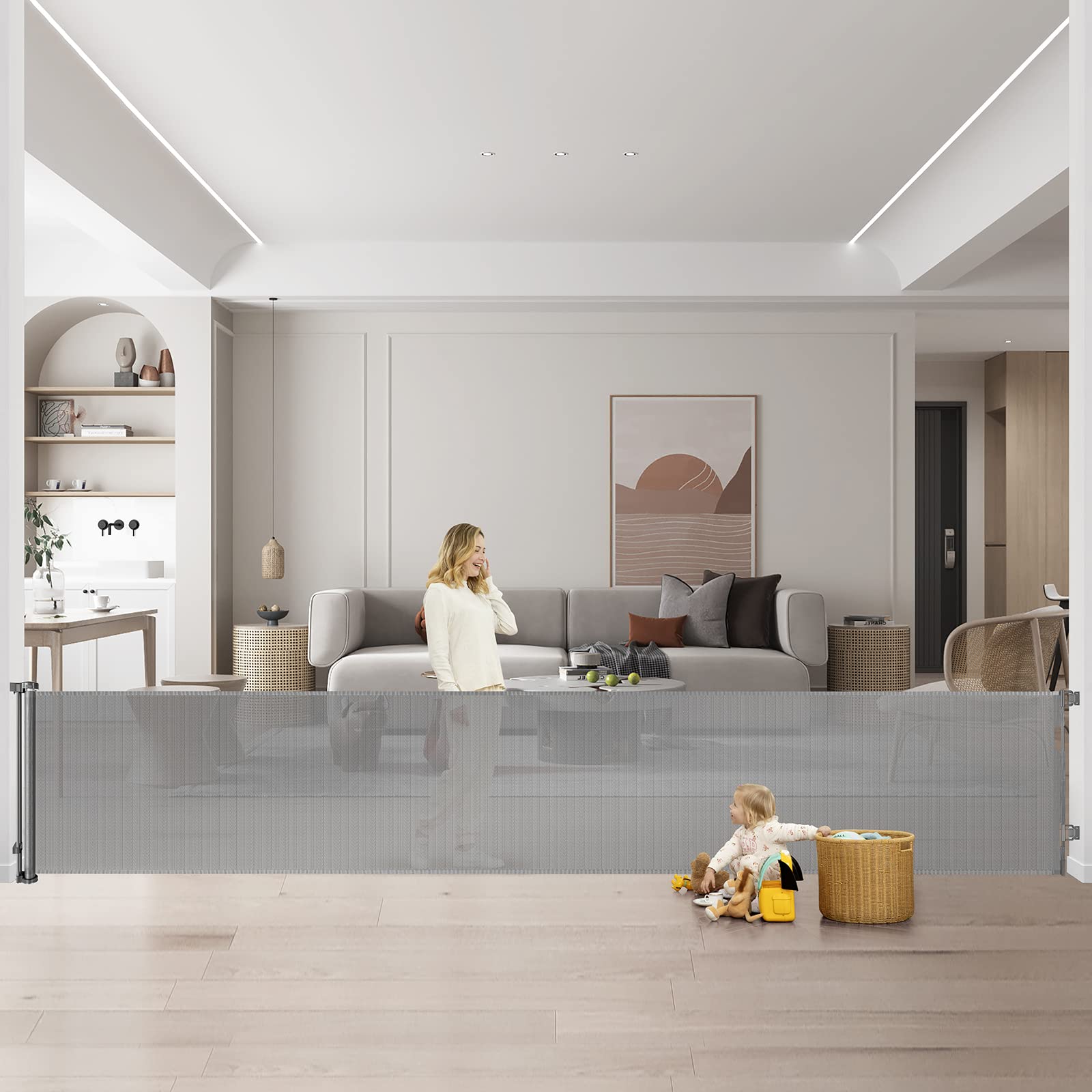 175 Inch Retractable Pet Gate - Extra Wide Baby & Dog Gates for Wide Openings