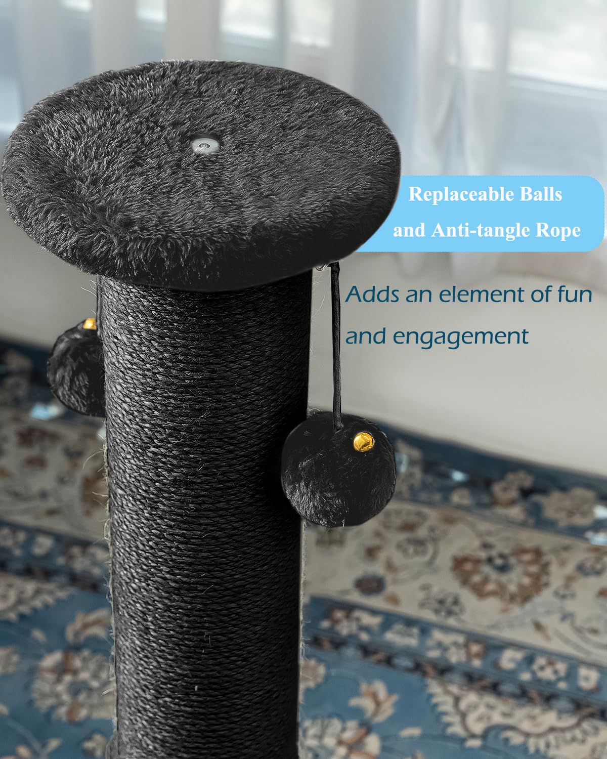 Kilodor 34Inch Tall Cat Scratching Post,4.3Inch Diameter Large Sisal Cat Scratch Post with Ball, Sturdy and Durable Cat Scratche