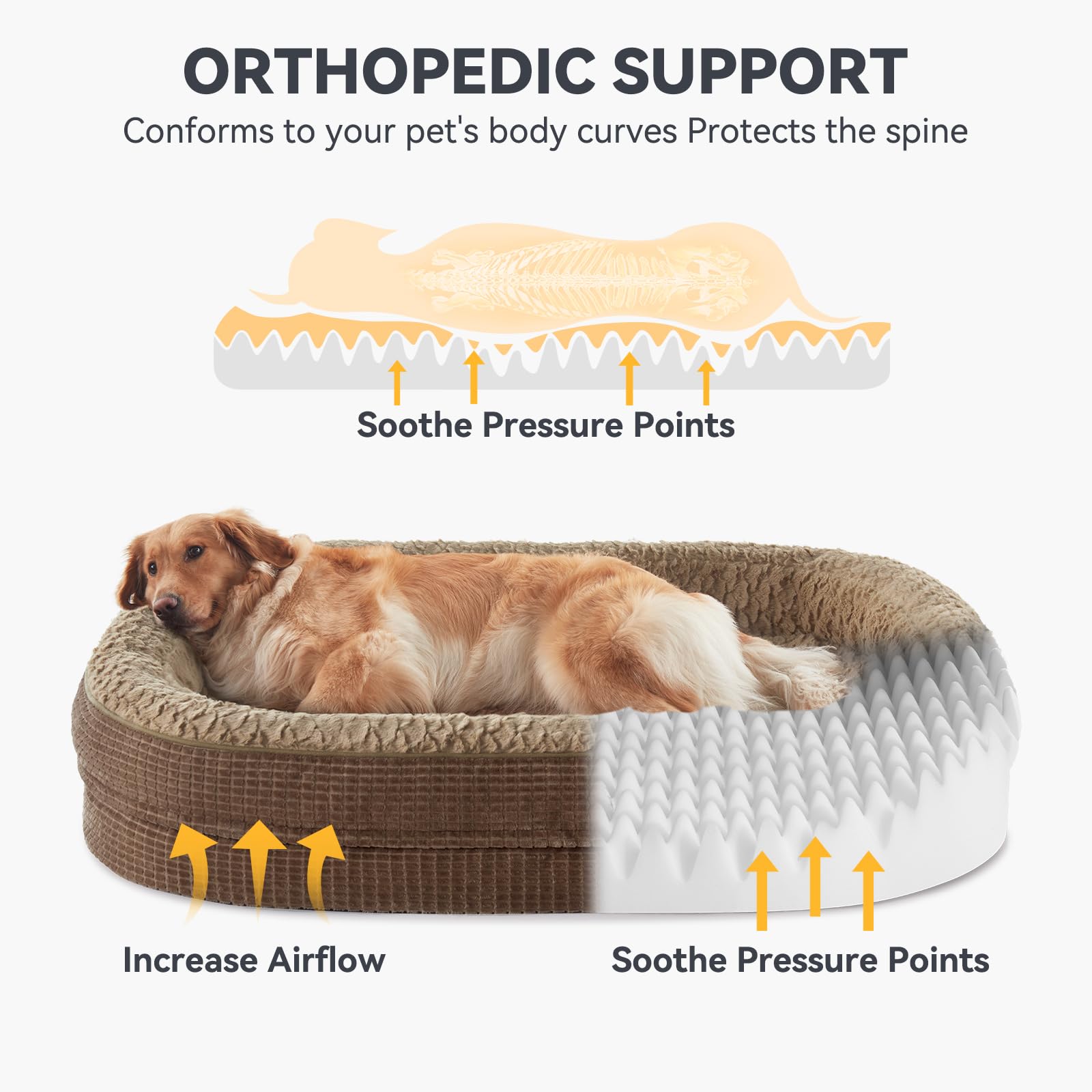 Joejoy Orthopedic Dog Bed For Medium Dogs, Egg-Crate Memory Foam Pet Bed With Bolster Sides, Waterproof Lining, Removable Washab