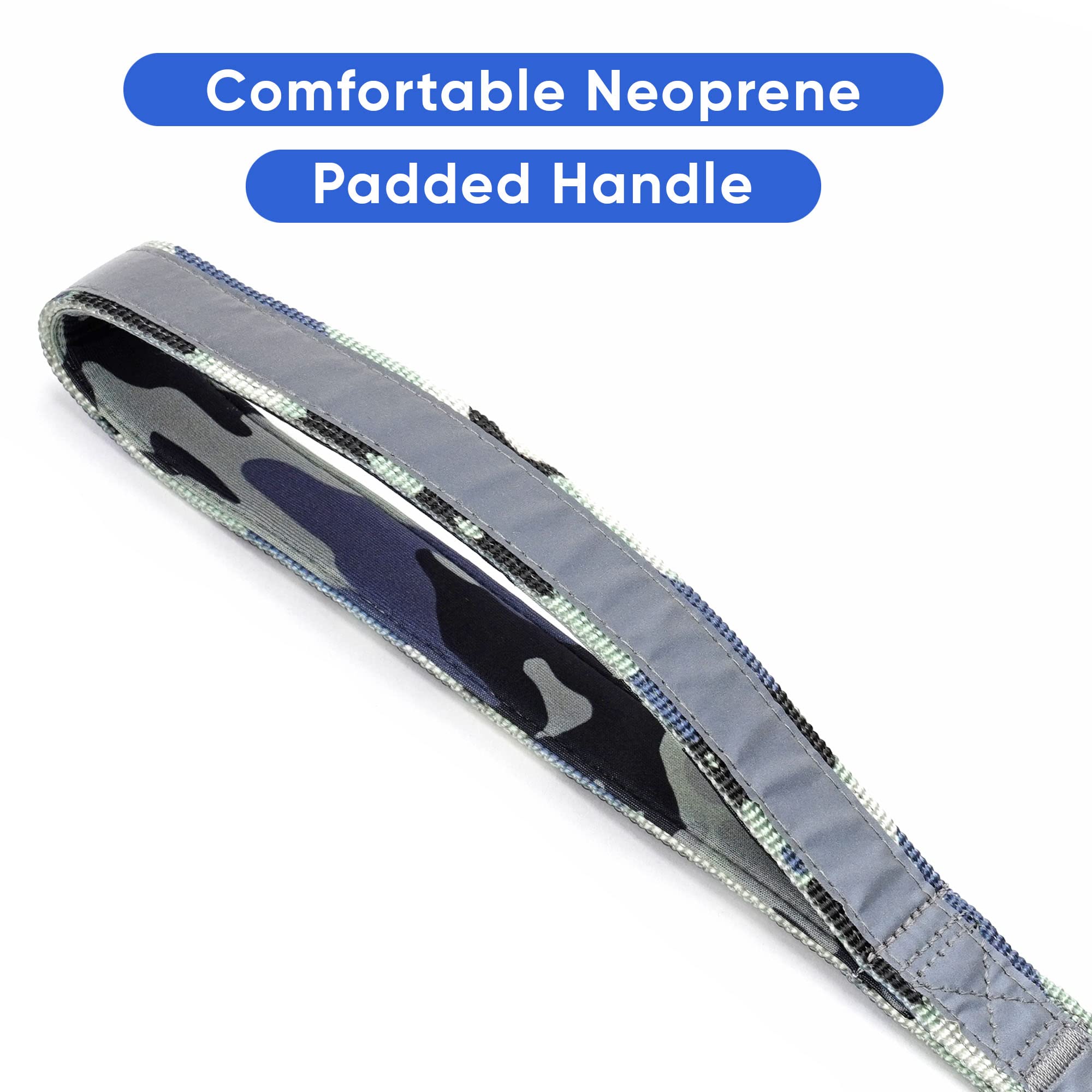 Pawtitas 6 FT Padded Dog Leash with Comfortable Neoprene Padding Handle - Camo Grey Lead for Extra Small & Small Dogs