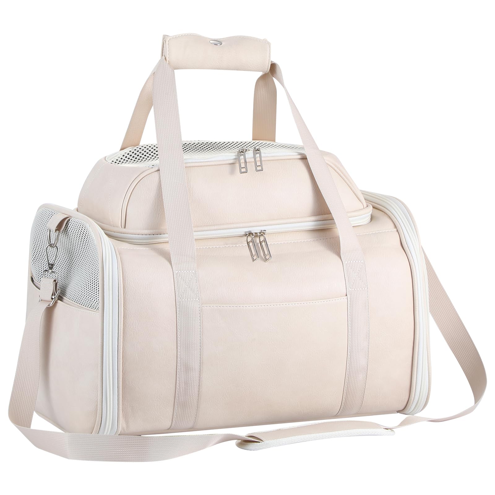 Bosnanller Premium Leather Top Expandable Pet Carrier for Small Dogs & Cats Under 15 lbs, Airline Approved Collapsible Soft-Side