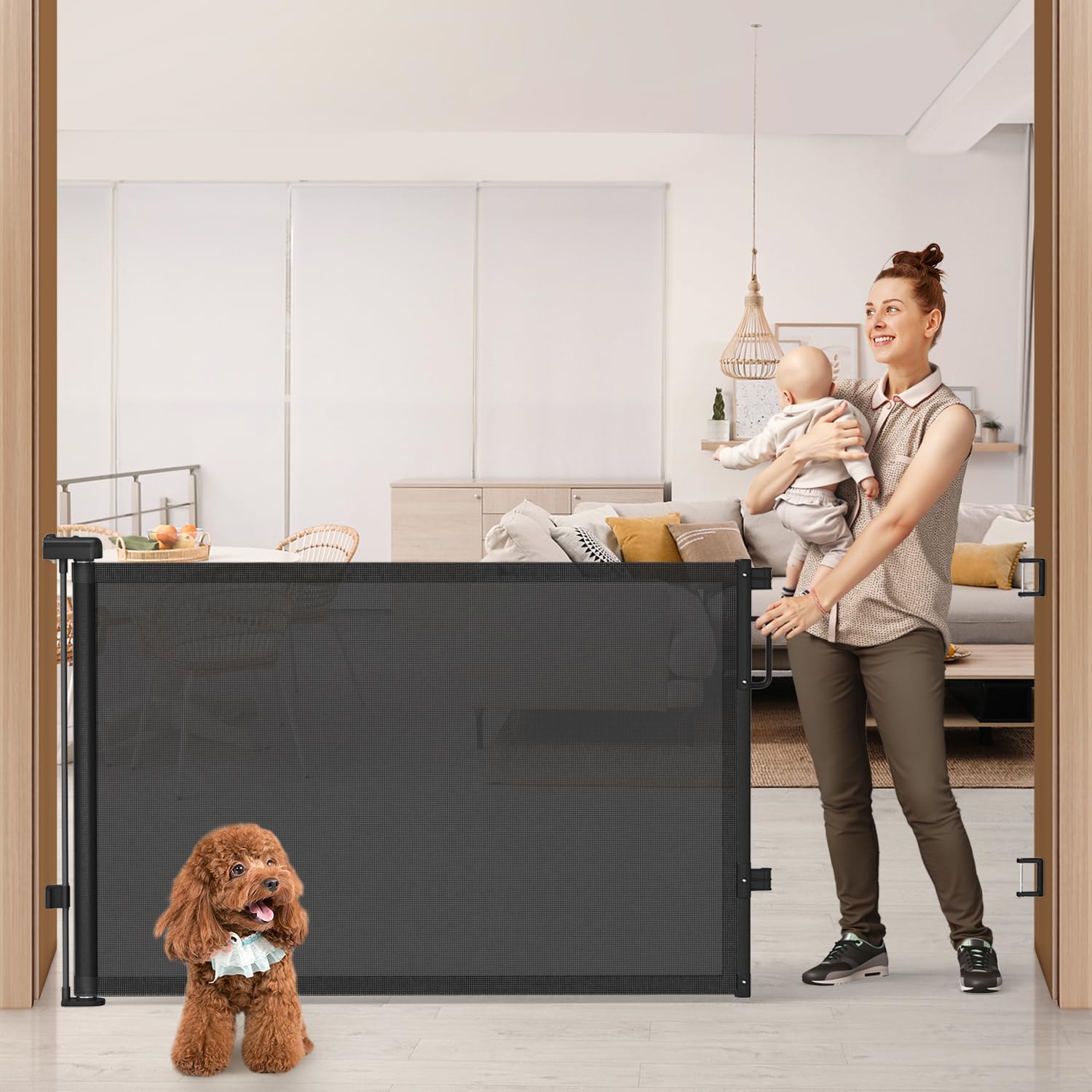 Cideny 76 Retractable Baby Gates Extra Wide, Mesh Long Dog Gate for Wide Openings, Indoor Outdoor Stair Gate for Doorways Hall