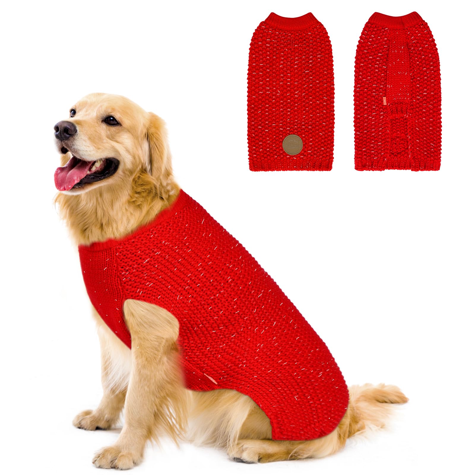 Kyeese Christmas Dog Sweaters With Reflective Yarn For Large Dogs Warm Pullover Dog Knitwear With Leash Hole For Fall Winter, Re