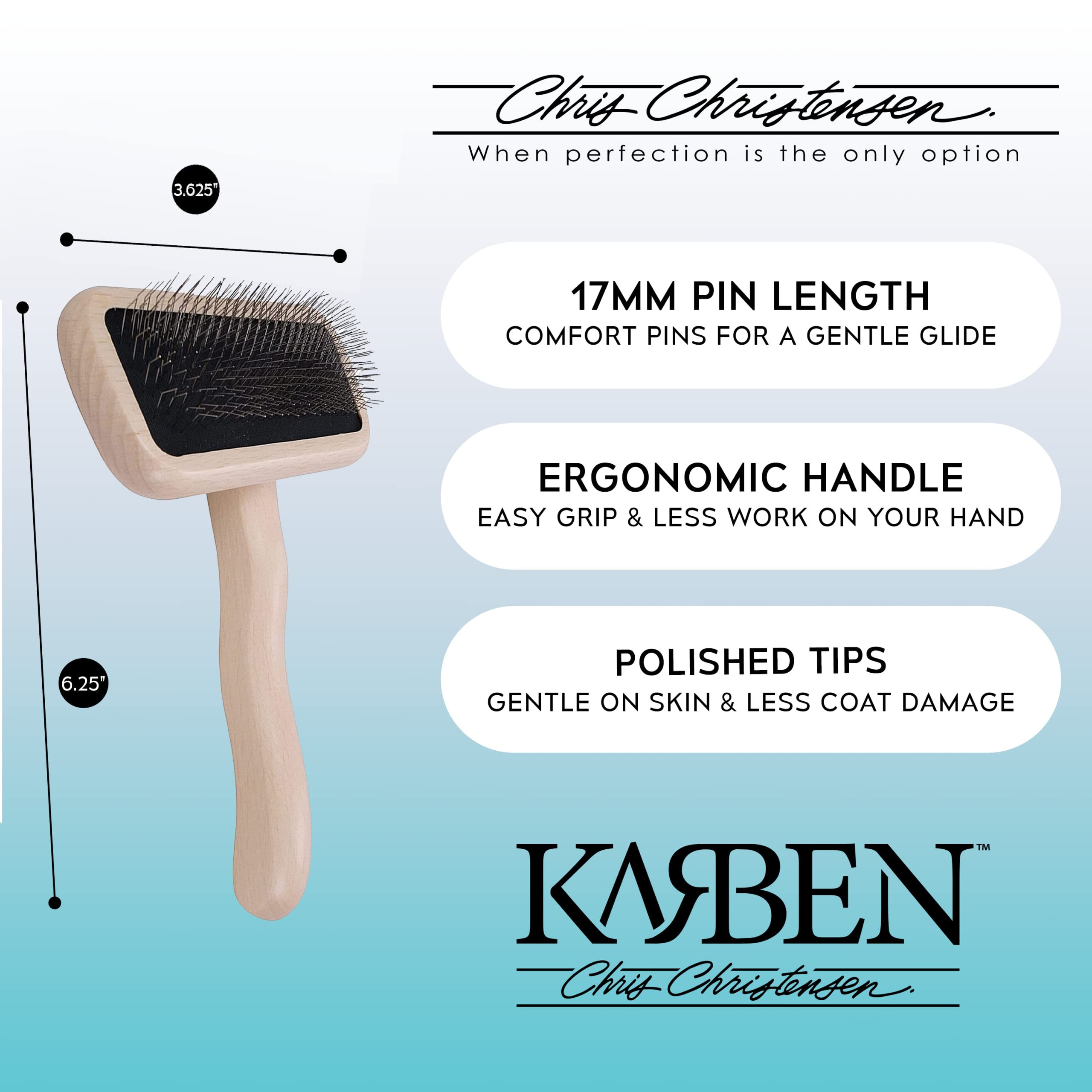 Chris Christensen Karben Ii Slicker Brush For Dogs, Groom Like A Professional, Ideal For All Coat Types, Remove Shedding Coat, Tangles And Dead Undercoat, 17 Mm Stainless Steel Pins, Small