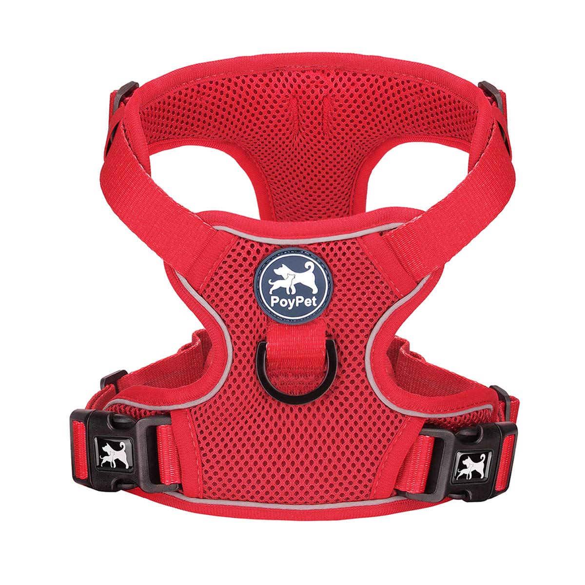 Poypet Reflective Soft Breathable Mesh Dog Harness Choke-Free Double Padded Vest With Adjustable Neck And Chest(Red,L)