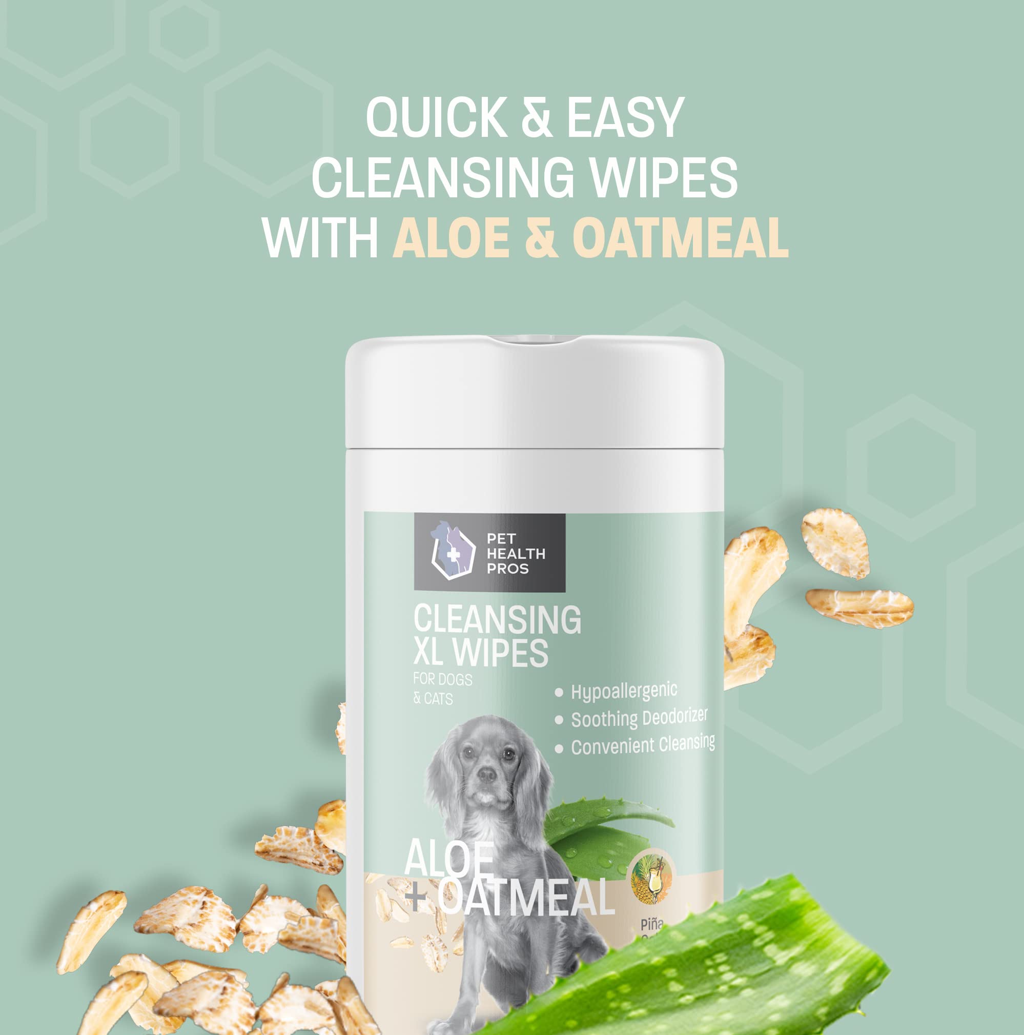 Pet Health Pros Aloe & Oatmeal Pet Wipes For Cats And Dog Wipes For Paws And Butt - Gentle Cleansing Pet Wipes For Dogs Skin & C