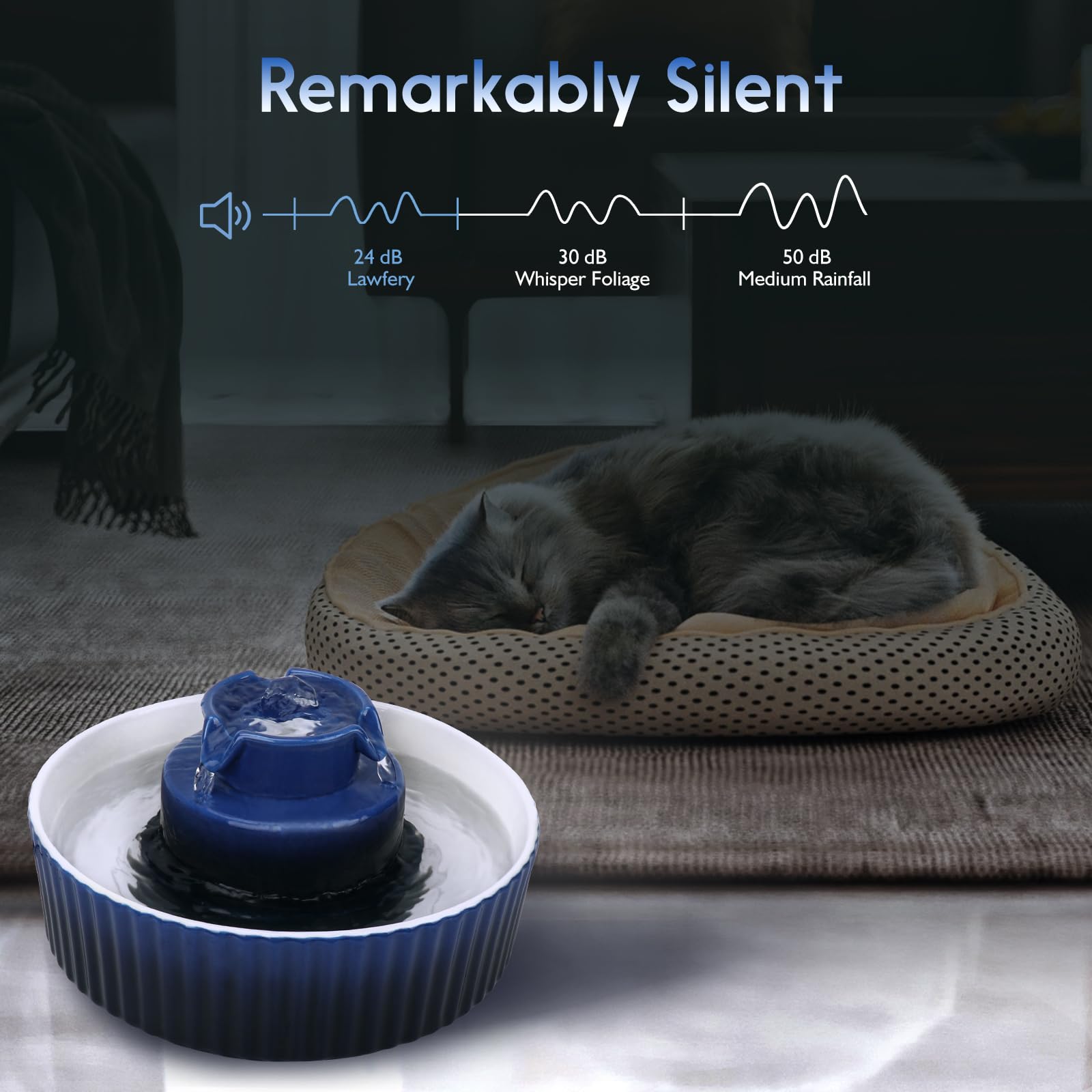 Lawfery Ceramic Cat Water Fountain, 2.1L/71oz Cat Fountain with 3 Carbon Filters and 2 Water Pumps, Cupcake Pet Water Fountain f