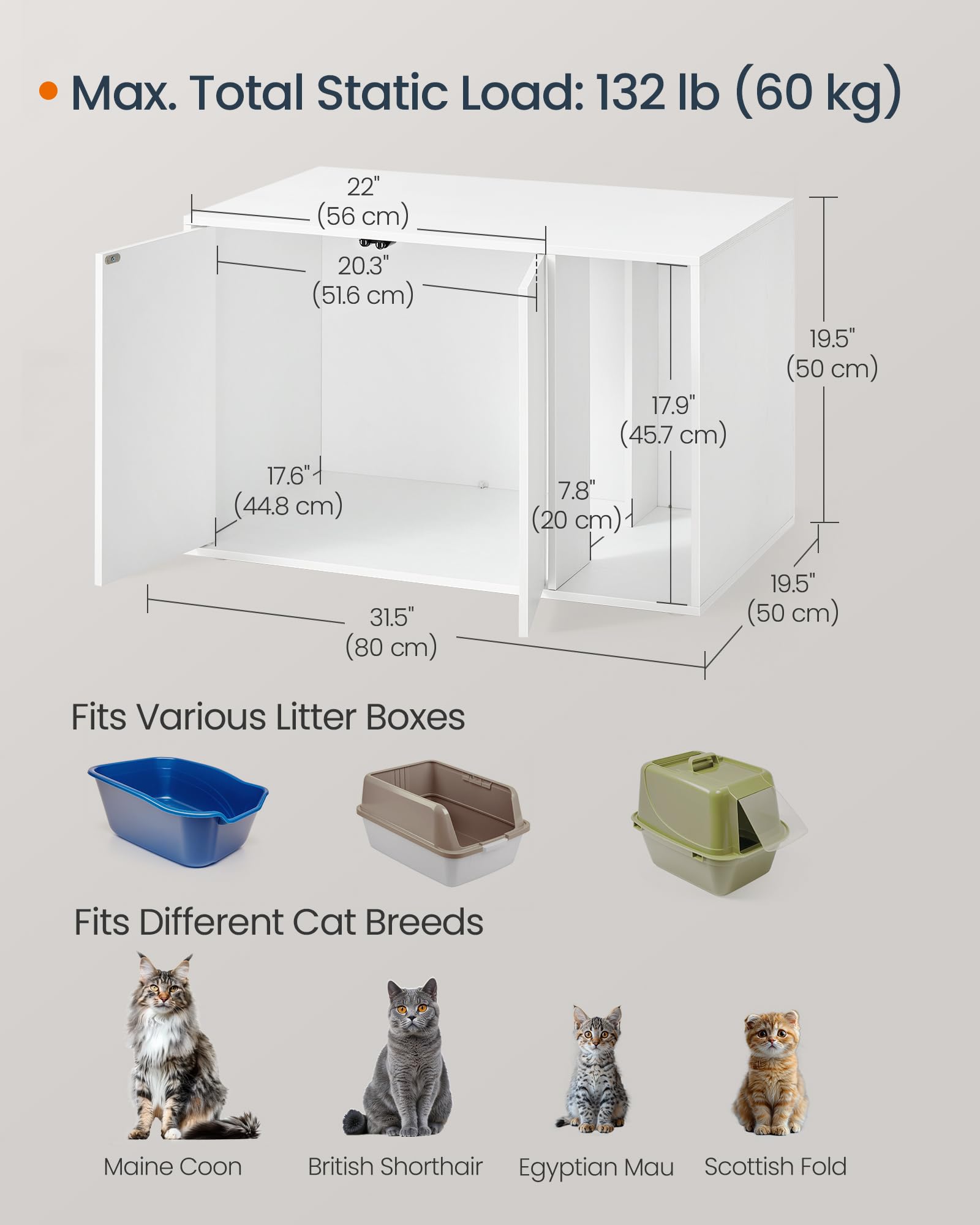Songmics Home Superfast Toolless Assembly, Cat Litter Box Enclosure, Cat House, For Large Cats, Push-To-Open Doors, Display Side