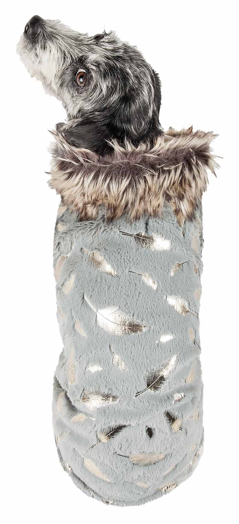 Pet Life  Luxe 'Gold-Wagger' Gold-Leaf Patterned Mink Fur Dog Coat - Dog Jacket with Hook-and-Loop Belly enclosures - Winter Dog
