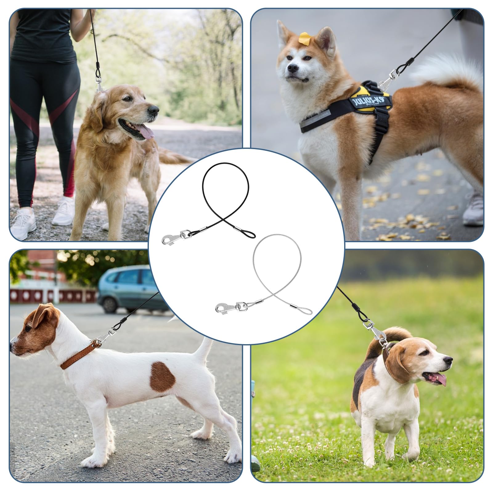 2 Pack Chew Proof Dog Leash Extension Rope, 24'' Short Dog Leash Extender For Training, Non Chewable Dog Leash Extender Suitable