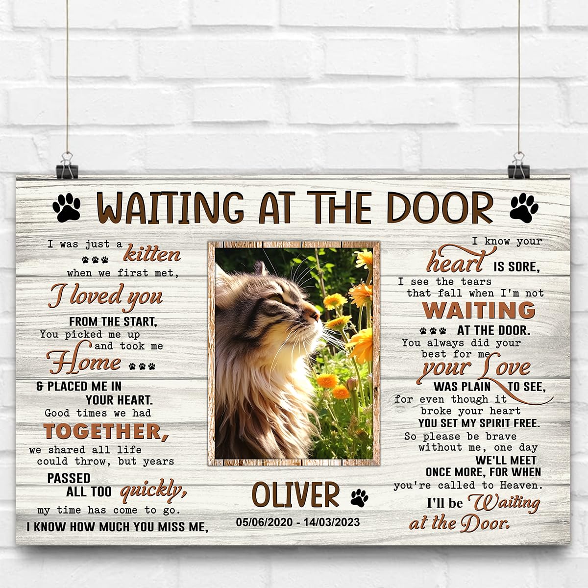 P80815 Personalized Memorial Canvas Gifts, Waiting At The Door Poster, Cat Memorial Frames With Pictures, Memorial Poster Gift F