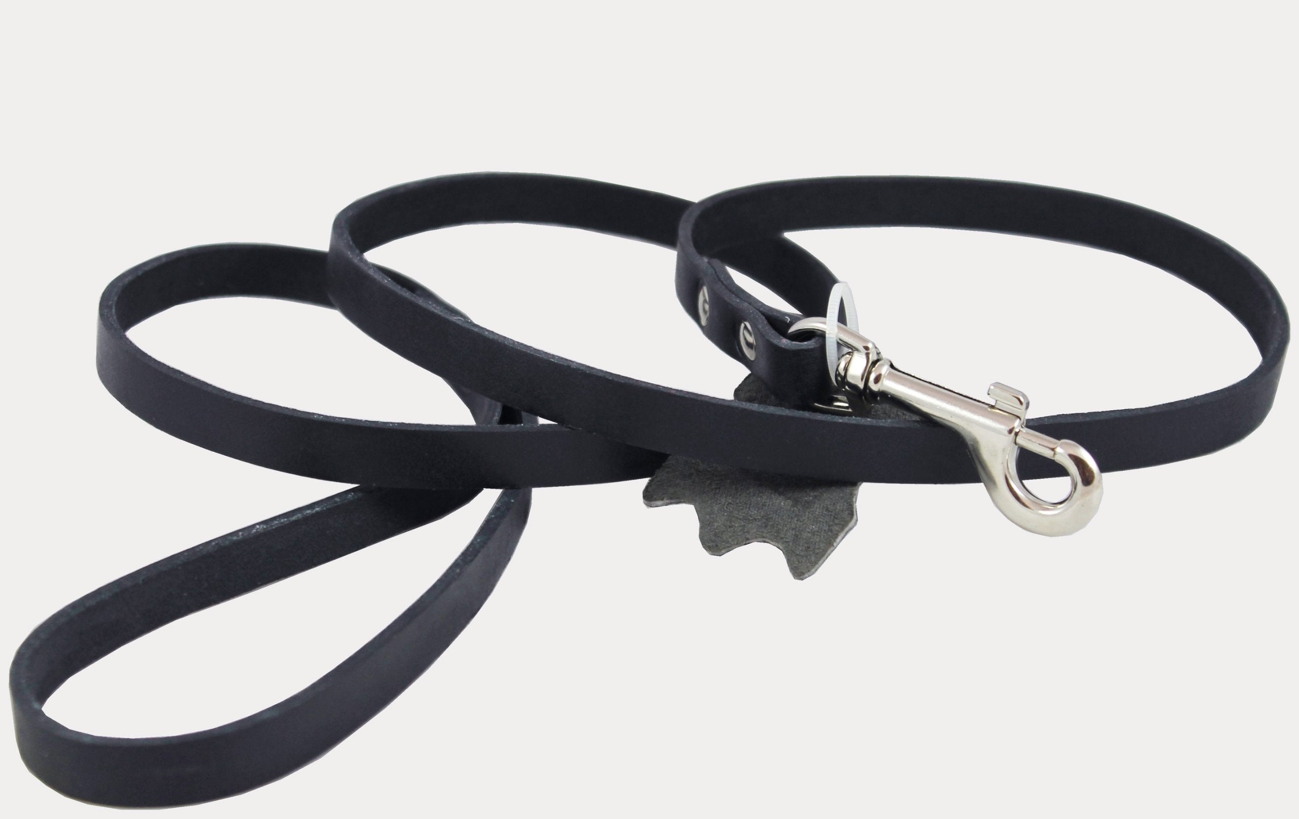 Genuine Leather Classic Dog Leash Black 1/2 Wide 4 Ft, Boston Terrier, Poodle, Puppies
