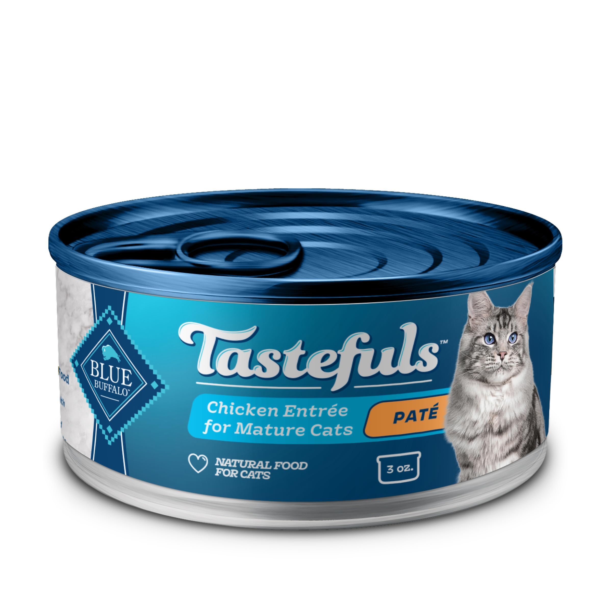 Blue Buffalo Tastefuls Wet Cat Food Pat   for Mature Cats, Made with Natural Ingredients | Chicken Entr  e, 3-oz. Can (24 count)