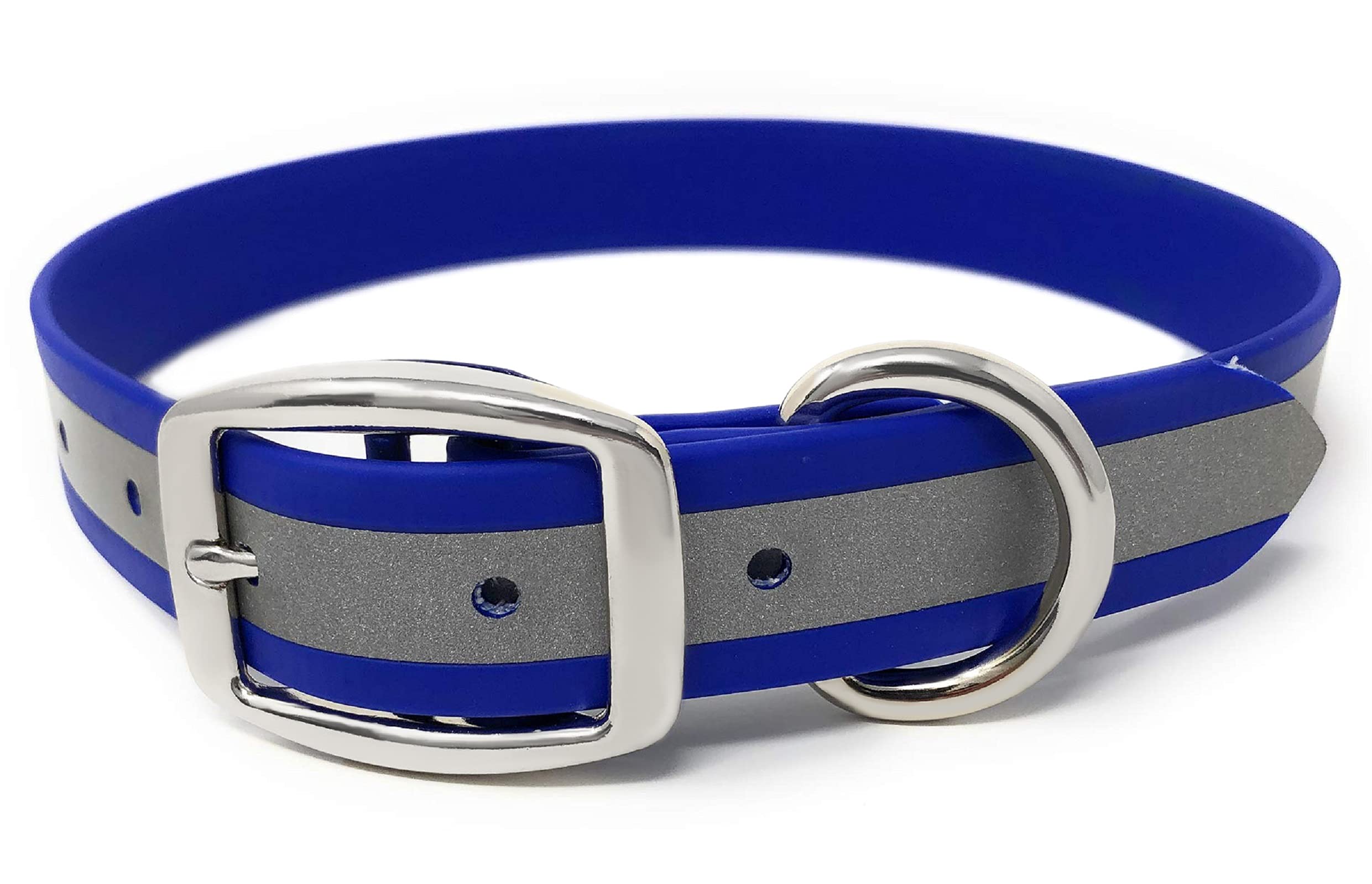 Regal Dog Products Medium Blue Heavy Duty Reflective Dog Collar With Durable Metal Buckle And D Ring Adjustable, Chew Proof & Wa