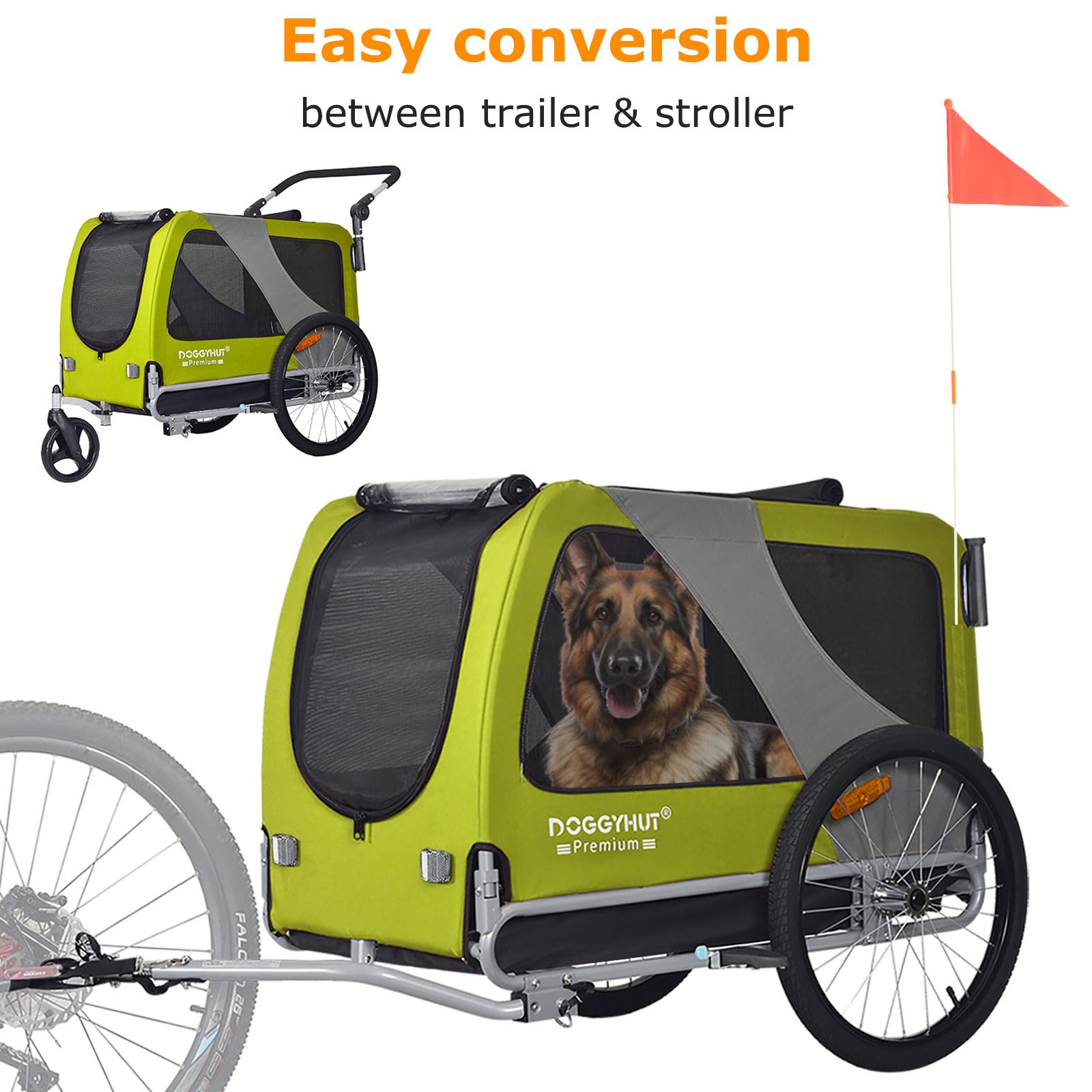 Doggyhut Premium Pet Bike Trailer & Stroller For Small,Medium Or Large Dogs,Bicycle Trailer For Dogs Up To 100 Lbs (Lime Green, Xl)