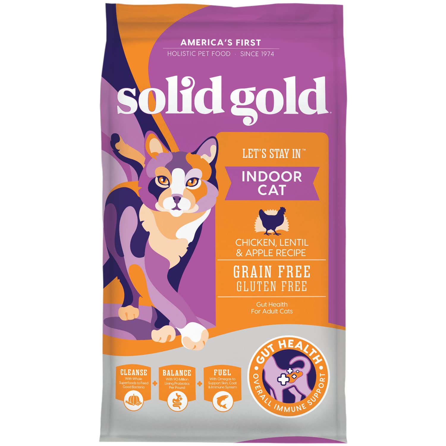 Solid Gold Indoor Dry Cat Food - Grain Free & Gluten Free - Chicken Cat Food Dry Kibble for Indoor Cats w/Probiotics & Fiber for