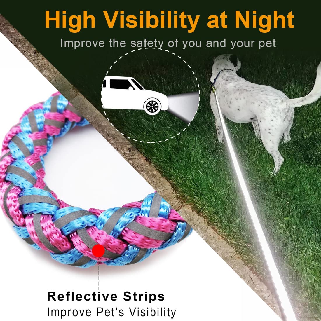 Mycicy Heavy Duty Reflective Dog Leash 2ft Nylon Braided Rope - Pink with Safety Lock & Soft Handle