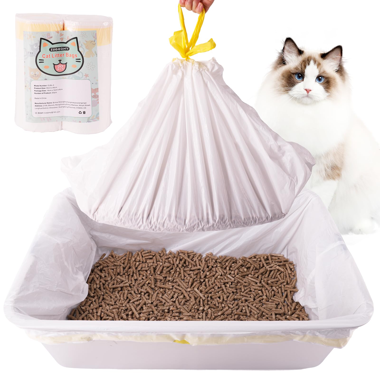 Zuqqony Litter Box Liners 20 Count, 37' X 18' Jumbo 3Mil Thicken Cat Litter Bags Tear Resistant Disposable Cat Litter Liners F