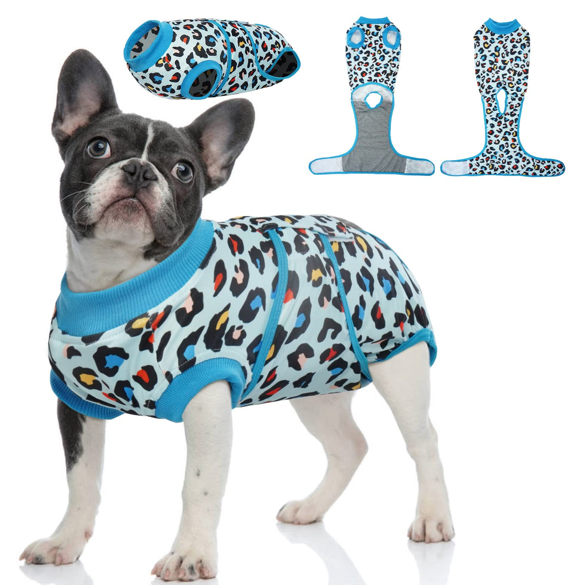 Kuoser Dog Recovery Suit For Dogs After Surgery,Professional Surgical Onesie For Female Male Dogs Spay Neuter,Soft Dog Surgery Suit Bodysuit For Abdominal Wounds Skin Disease,Blue Leopard S