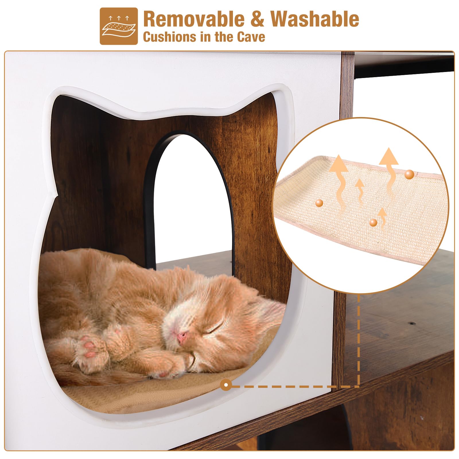 Cat Litter Box Furniture Enclosure 4 Levels Cat Tree Hidden Cabinet With Storage And Scratch,4 Tiers