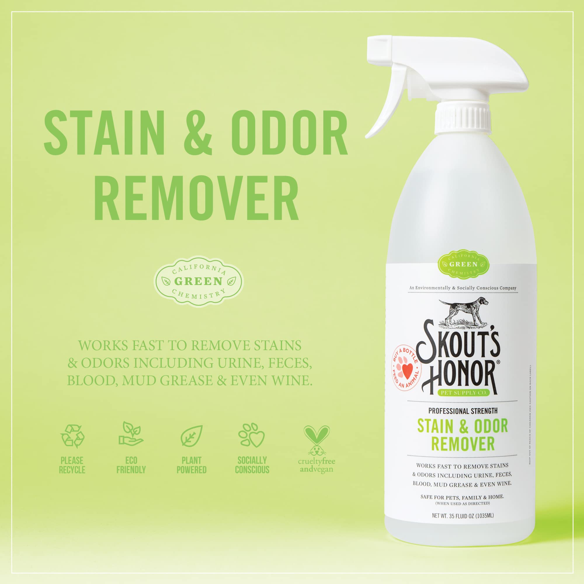 SKOUT'S HONOR Pet Stain and Odor Remover - Powerful Cleaner for Dog Urine, sweat, and other messes, Destroys and Removes Odor an