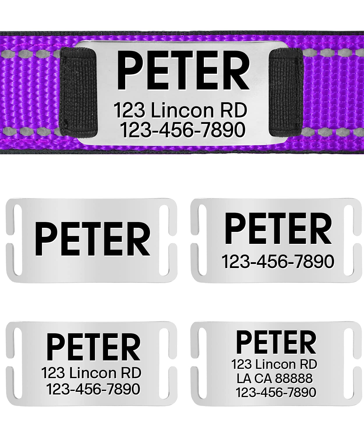 Joytale Personalized Dog Collars, Reflective Nylon Dog Collar With Engraved Name Plate, Customized For Medium Dogs, Purple, M