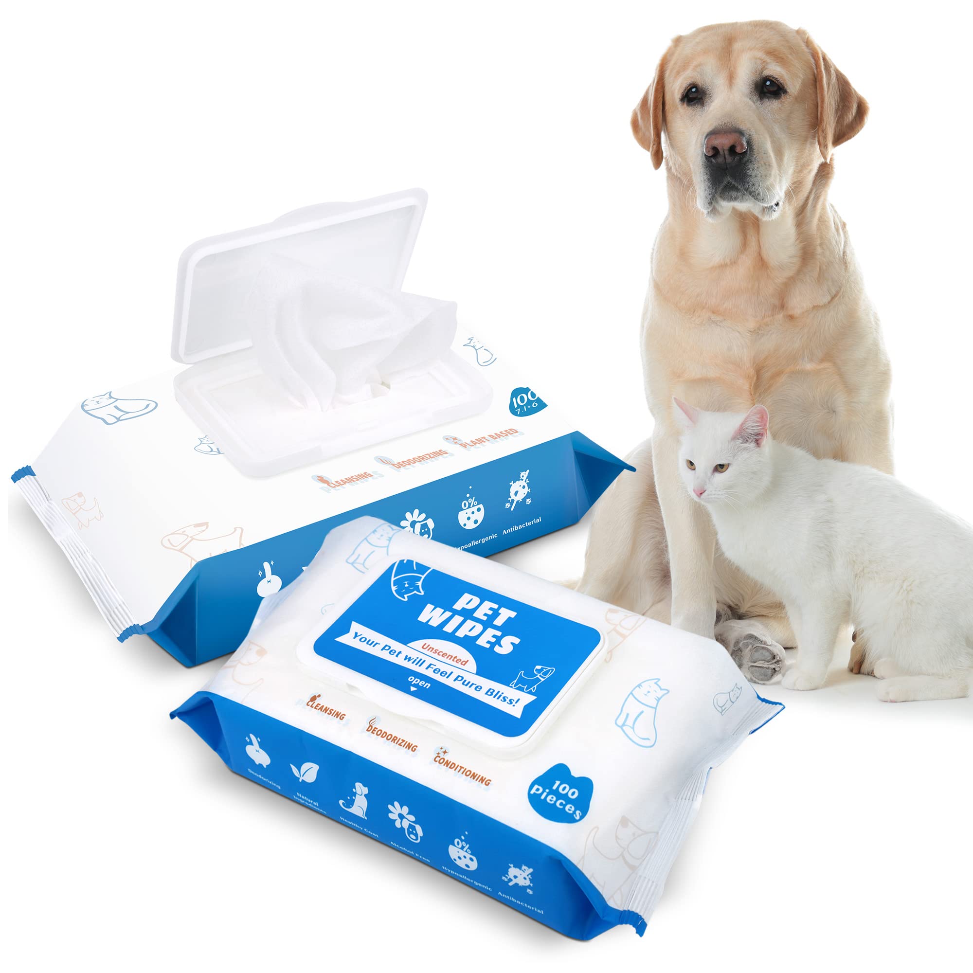 Pumbler Dog Grooming Wipes - 200Count/2Packs Unscented Cat Wipes Cleaning Fur - Plant Based Pet Wipes For Dogs - Large & Thick D