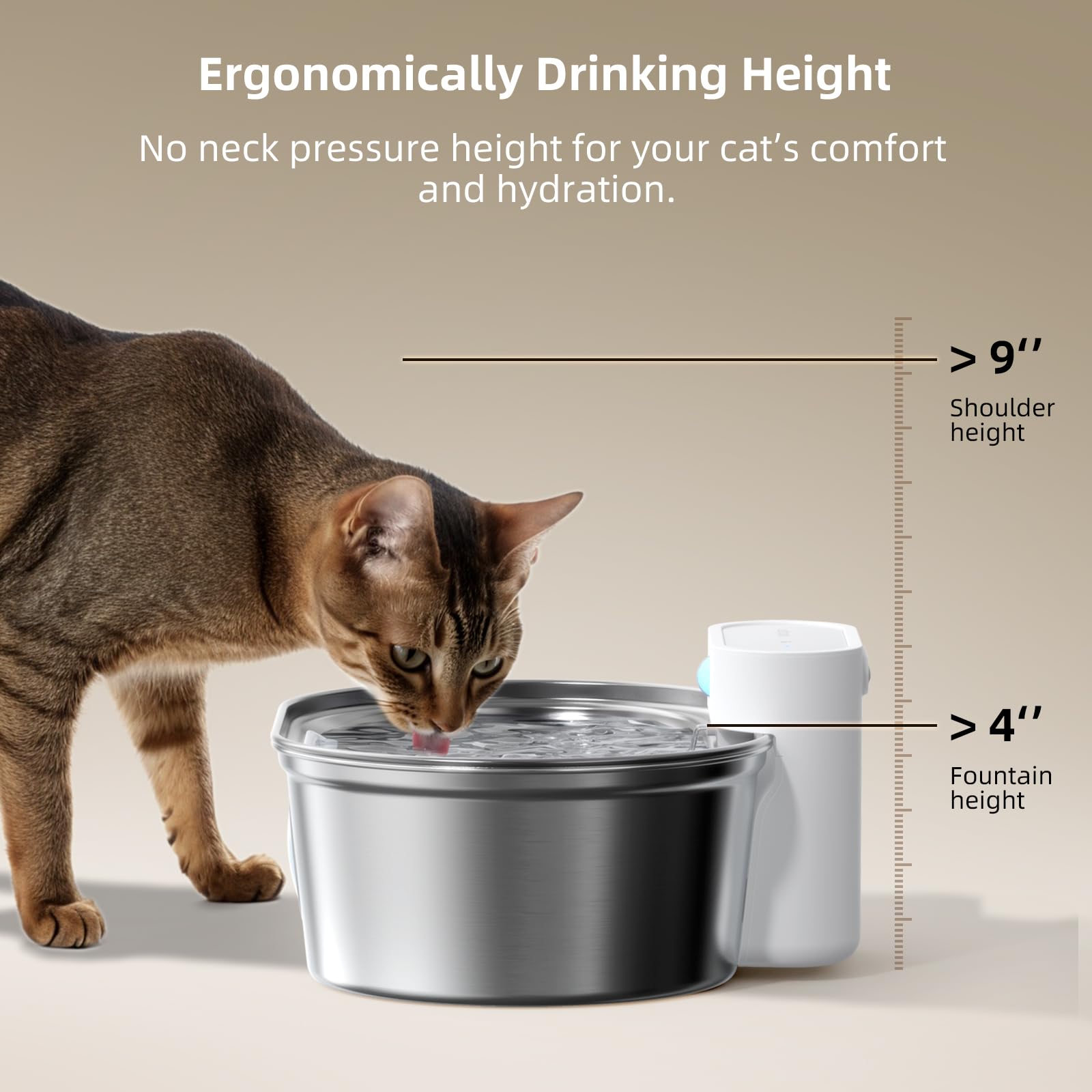 uahpet Wireless Cat Water Fountain Stainless Steel Pro, External Pump Battery Operated Pet Waterer, Dog Drinking Dispenser with