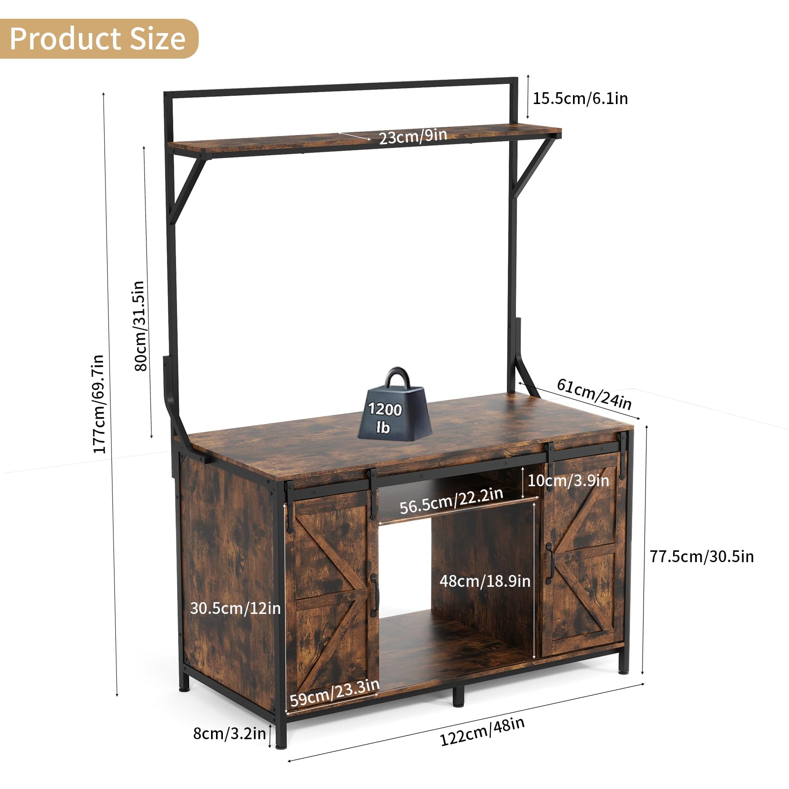 VOWNER Farmhouse Reptile Tank Stand with Power Outlet, 48  X 24  Tabletop Fits up 120 Gallon Bearded Dragon Tank, Heavy Duty Aqu