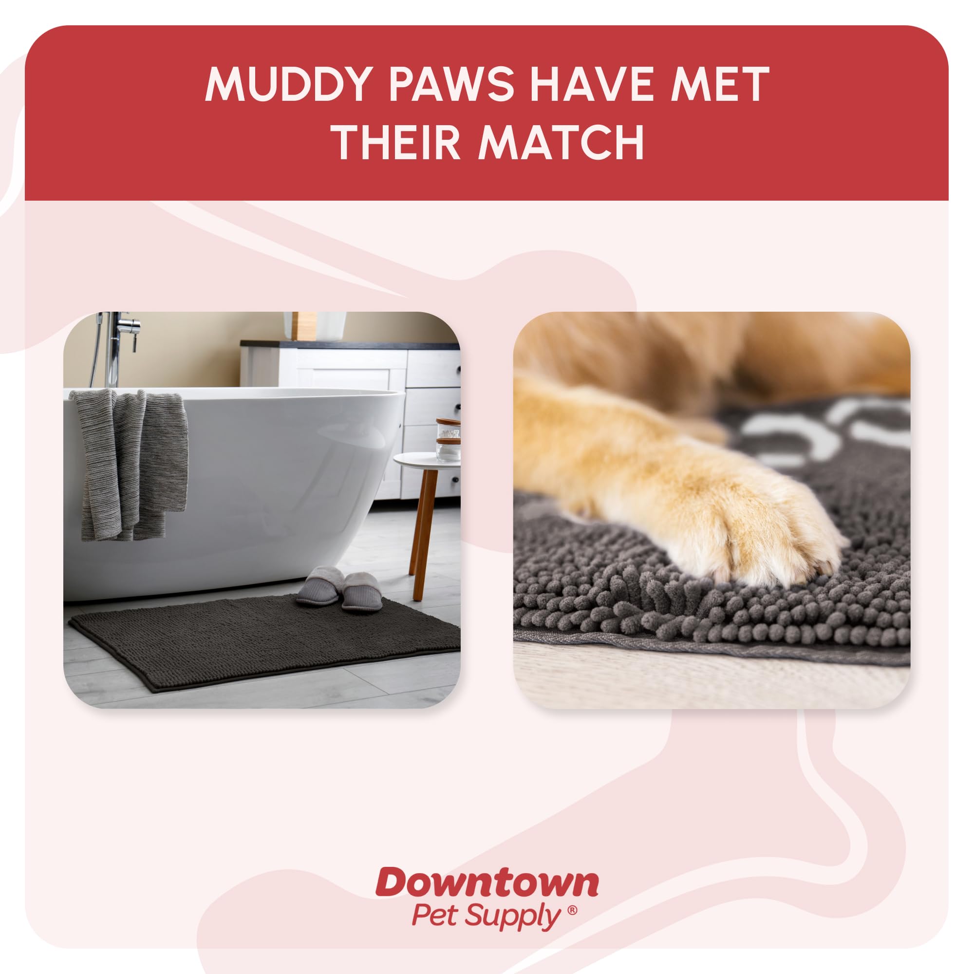 My Doggy Place Microfiber Dog Mat for Muddy Paws, 60 x 36 Ash with Paw Print - Non-Slip, Absorbent and Quick-Drying Dog Paw Clea