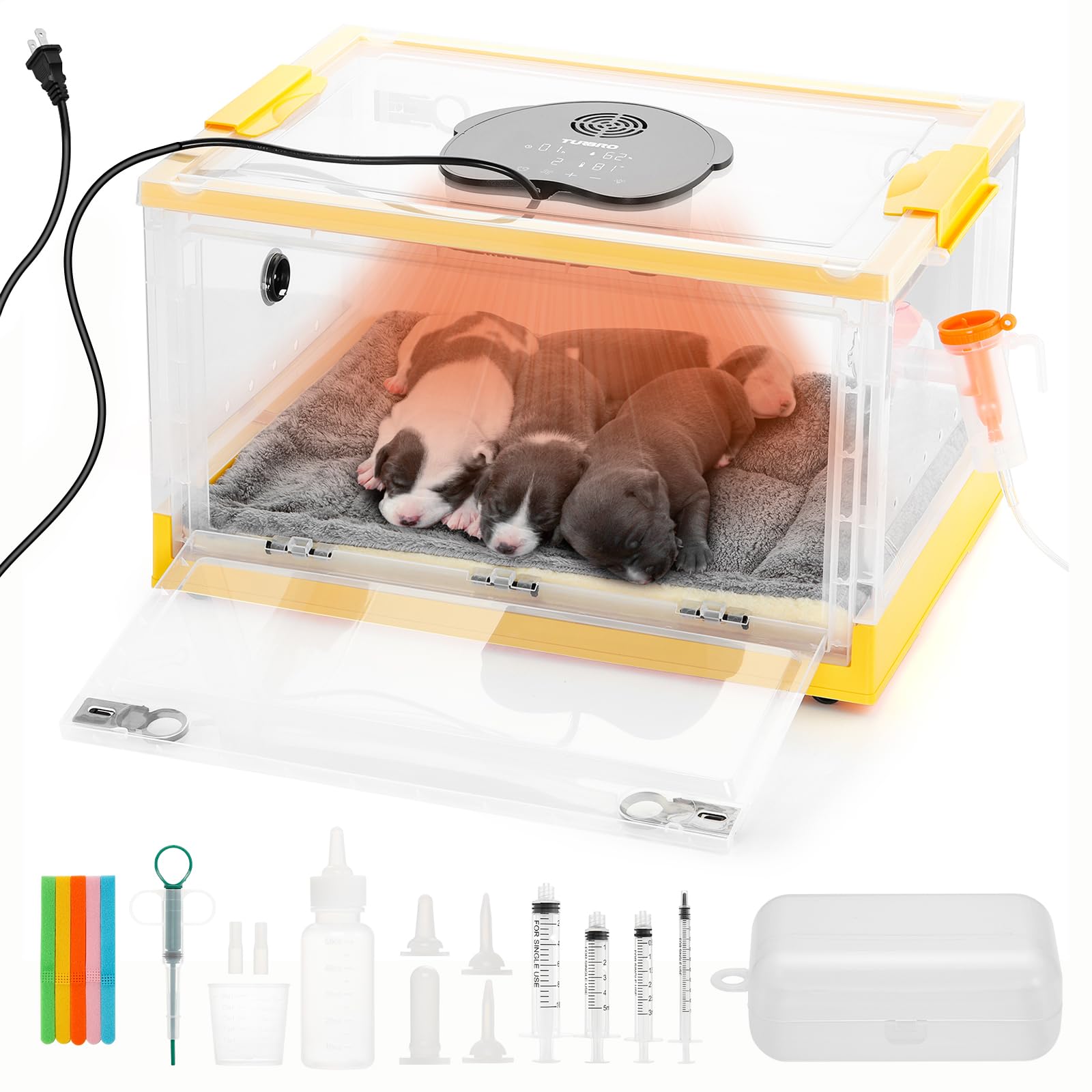 TURBRO 55L Pet Incubator, Precision Temperature Control for Puppy & Kitten Care, with Adjustable Fan Speed, Multifunctional LED 