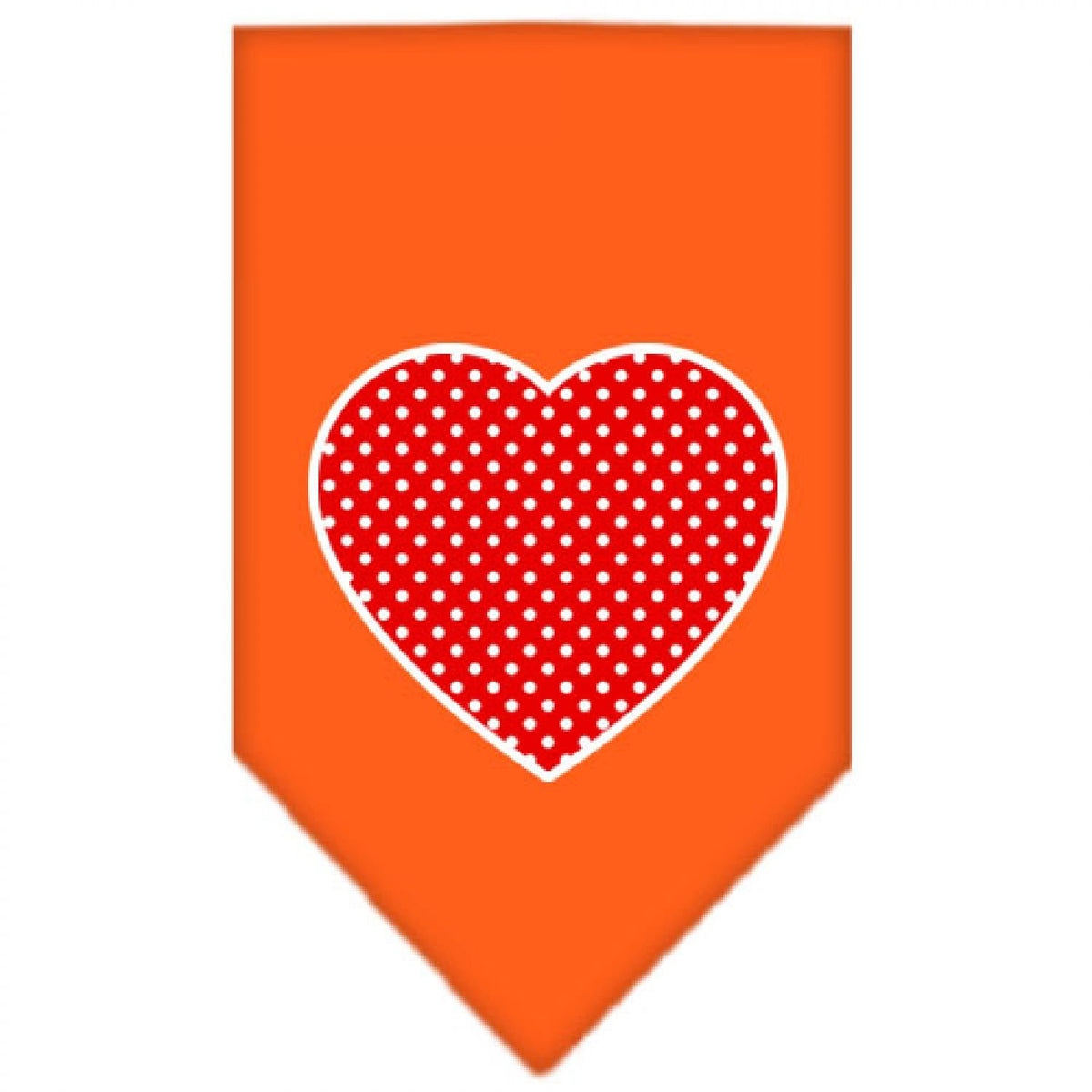 Pet and Dog Bandana Screen Printed, &quot;Red Swiss Dot Heart&quot; Orange Large