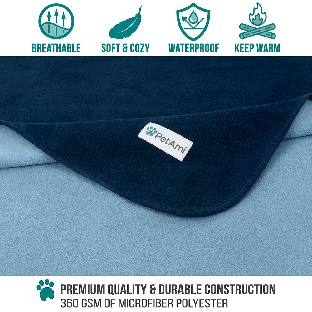 Petami Waterproof Dog Blanket For Small Medium Pets Dogs Cats, Pet Couch Cover Protector For Furniture, Reversible Washable Soft Fleece Cat Blanket For Bed Couch Sofa, 29X40 (Navy/Blue)