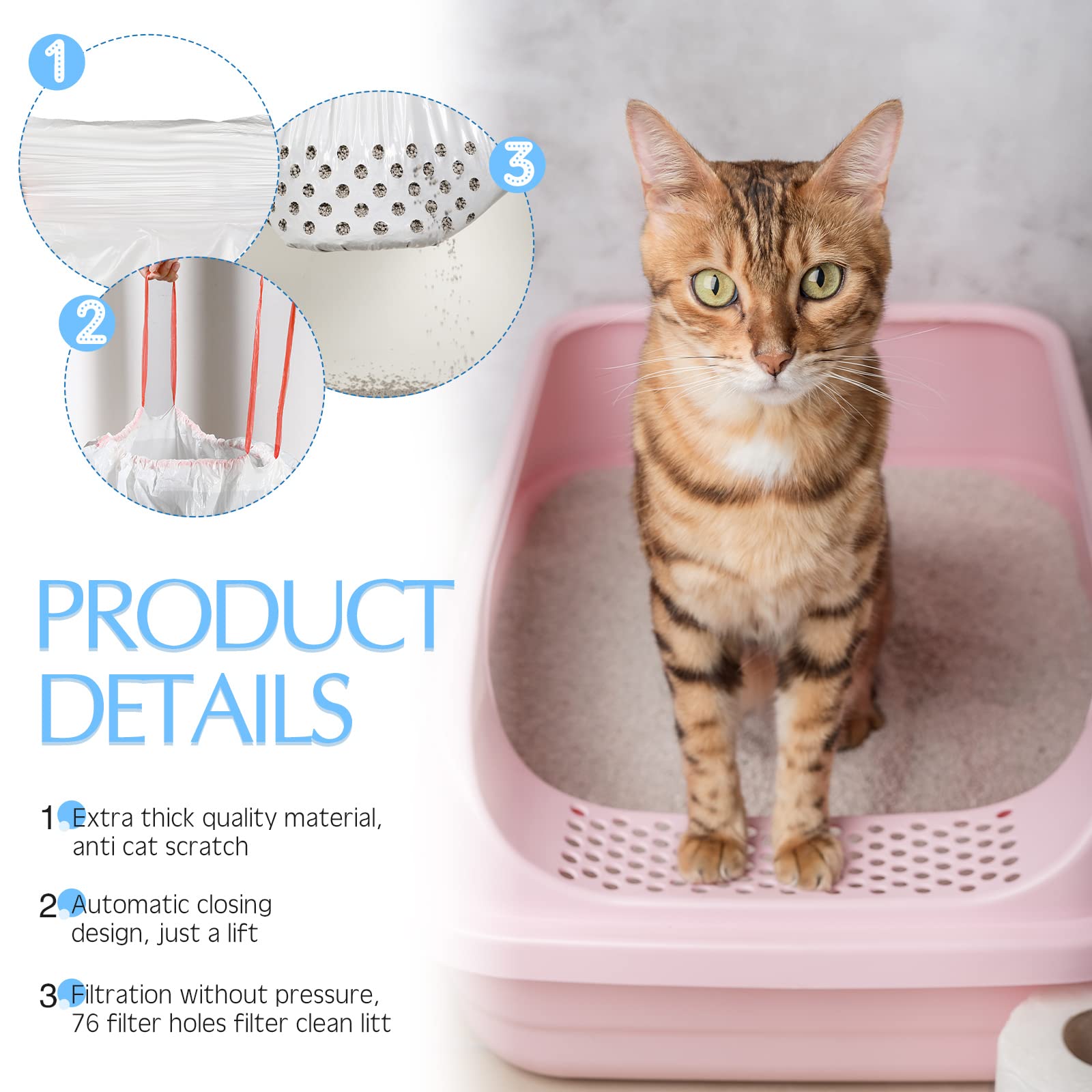 Jutom 84 Count Large Sifting Cat Litter Bags 31 X 18 Inch Cat Litter Box Liners With Holes Drawstring Box Liners Disposable Thic