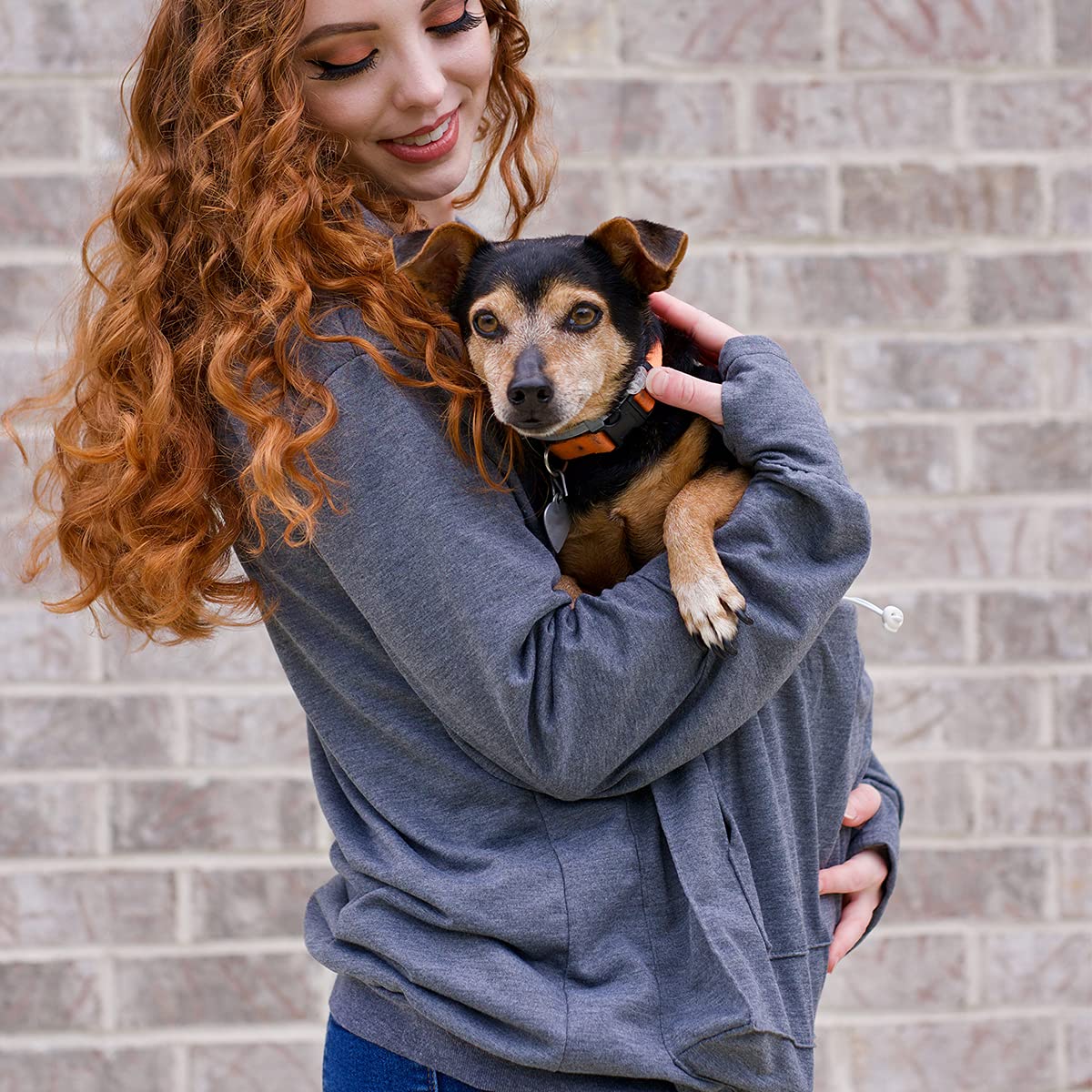 Unisex Big Pouch Hoodie Long Sleeve Pet Dog Holder Carrier Sweatshirt Dark Gray