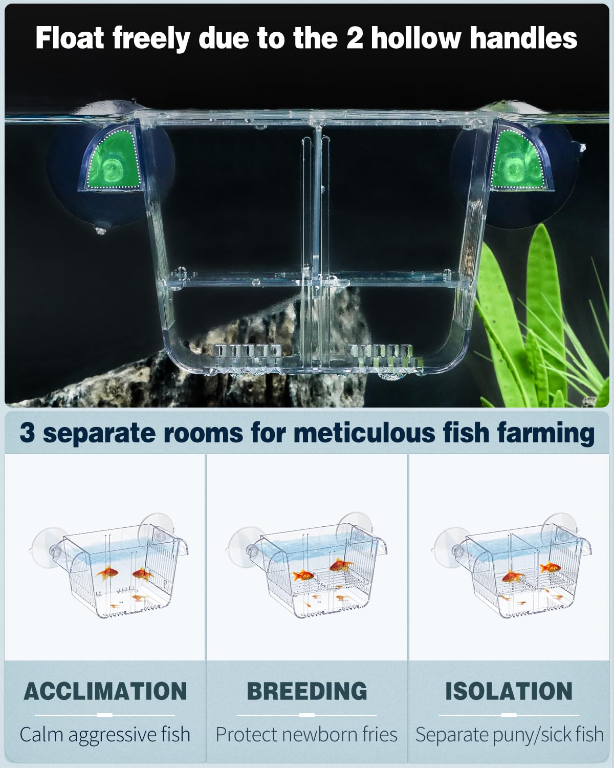 Pawfly Aquarium Fish Breeding Box, Acrylic Fish Isolation Box With 6 Suction Cups, Aquarium Acclimation Hatchery Incubator For B