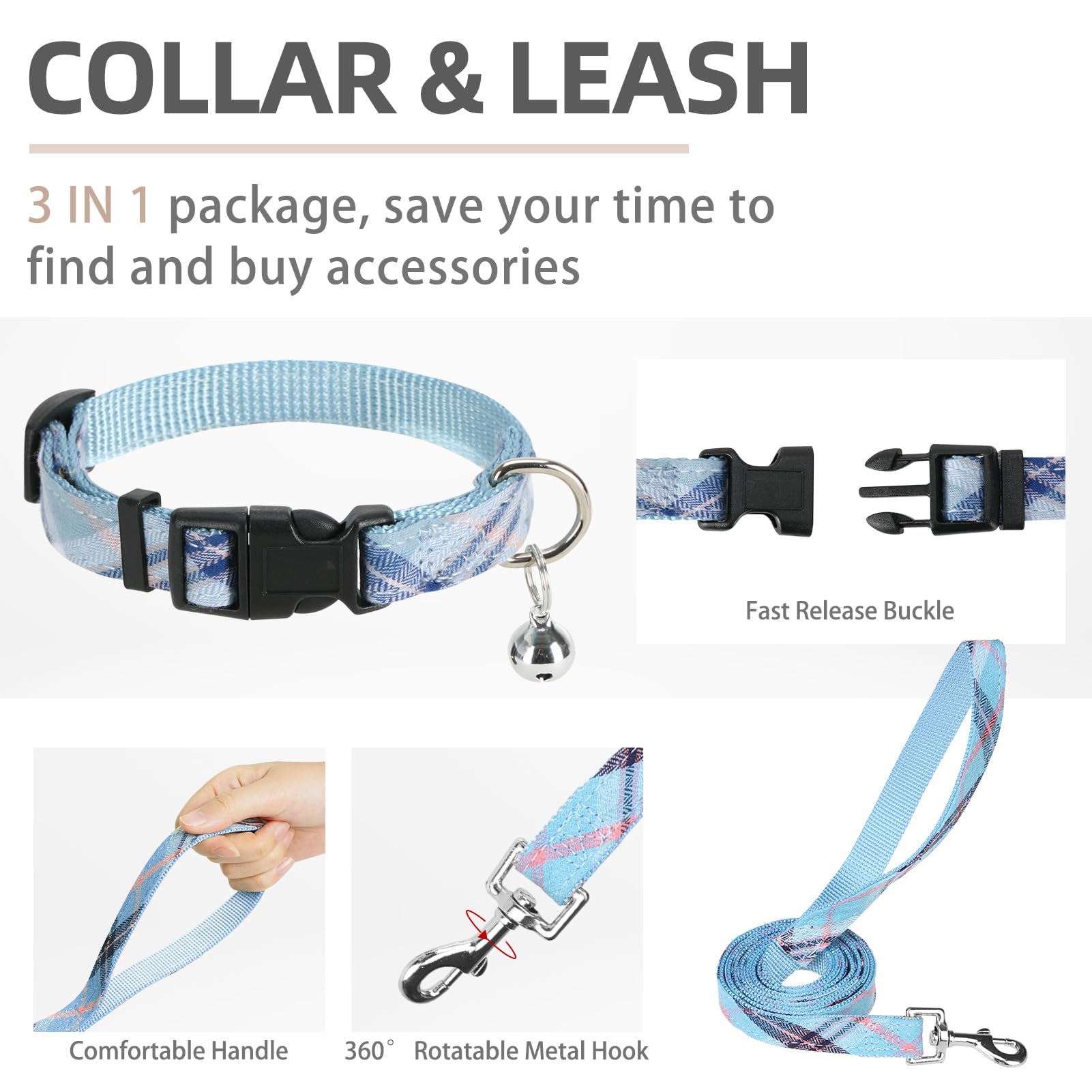 Pupteck Adjustable Dog Harness Collar And Leash Set Step In No Pull Pet Harness For Small Medium Dogs Puppy And Cats Outdoor Walking Running, Soft Mesh Padded Reflective Vest Harnesses, Blue Xl