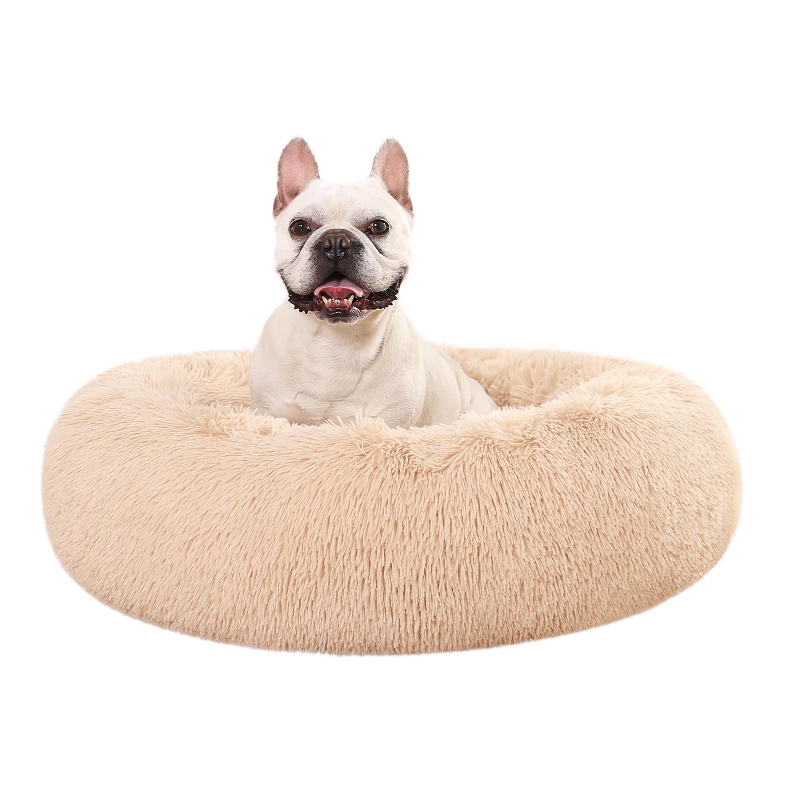Amazon Basics Donut Pet Bolster Faux Fur Bed for Dog, Beige, 36'' x 36''