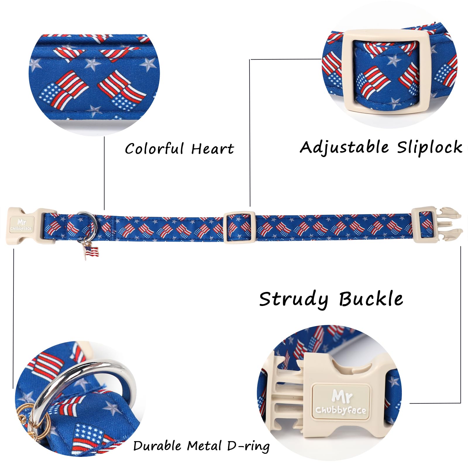 Mr.Chubbyface American Flag Dog Collar, 4Th Of July Puppy Collar With Plastic Buckle, Patriotic Puppy Collar For Small Medium La