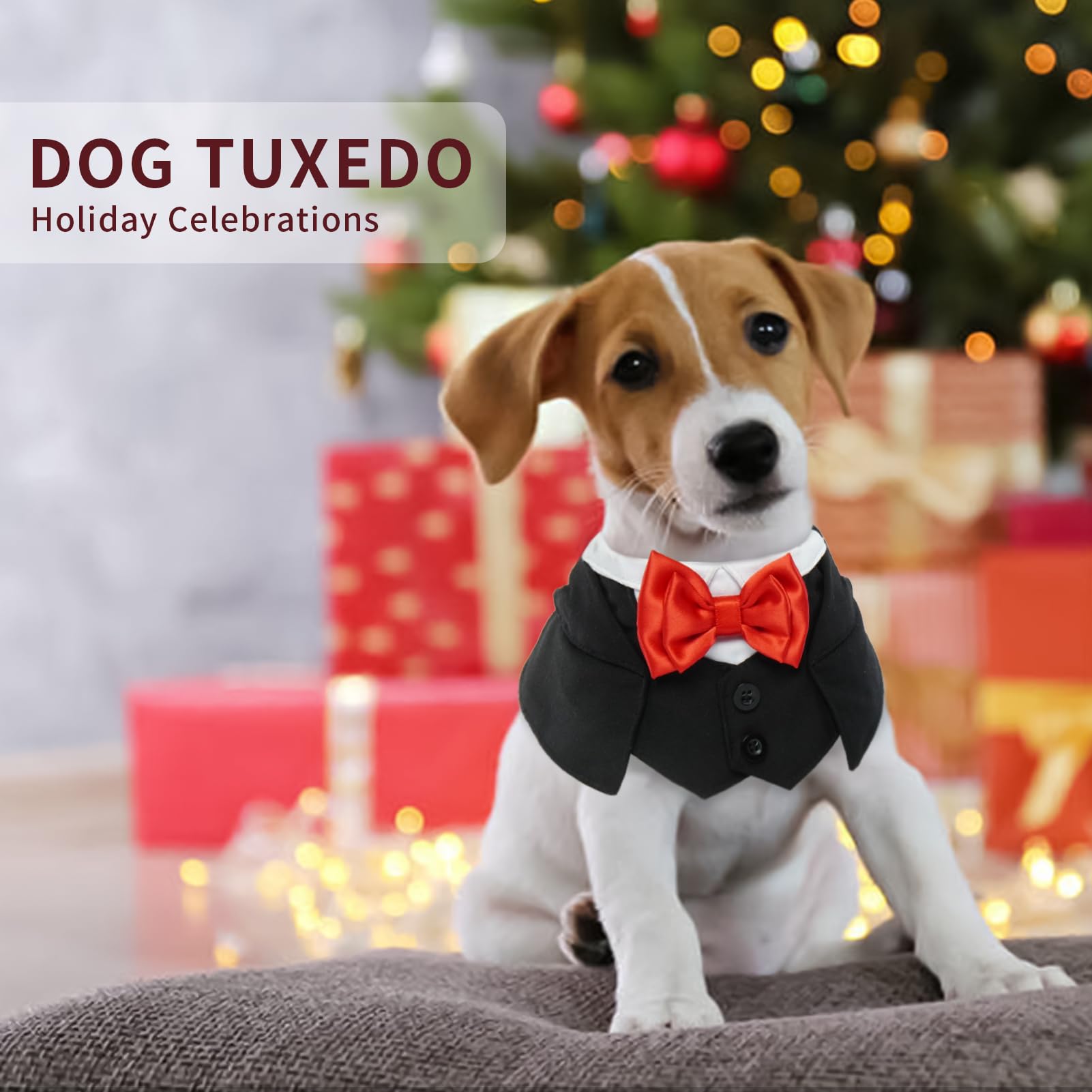 Ikipuko Xs Tuxedo Wedding Bandana Suit And Tie For Formal Wear - Adjustable Collar Red Bowtie Outfit For Parties Birthday Costum