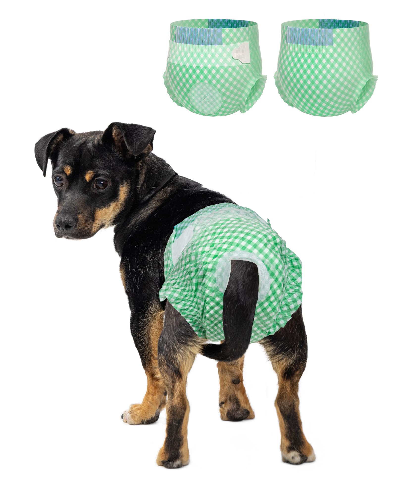 Pet Soft Dog Diapers Female - Disposable Doggie Diapers For Female Dogs, Puppy & Cat Diapers With Adjustable Foam Tail Hole, 24Pcs (Xs,Green)