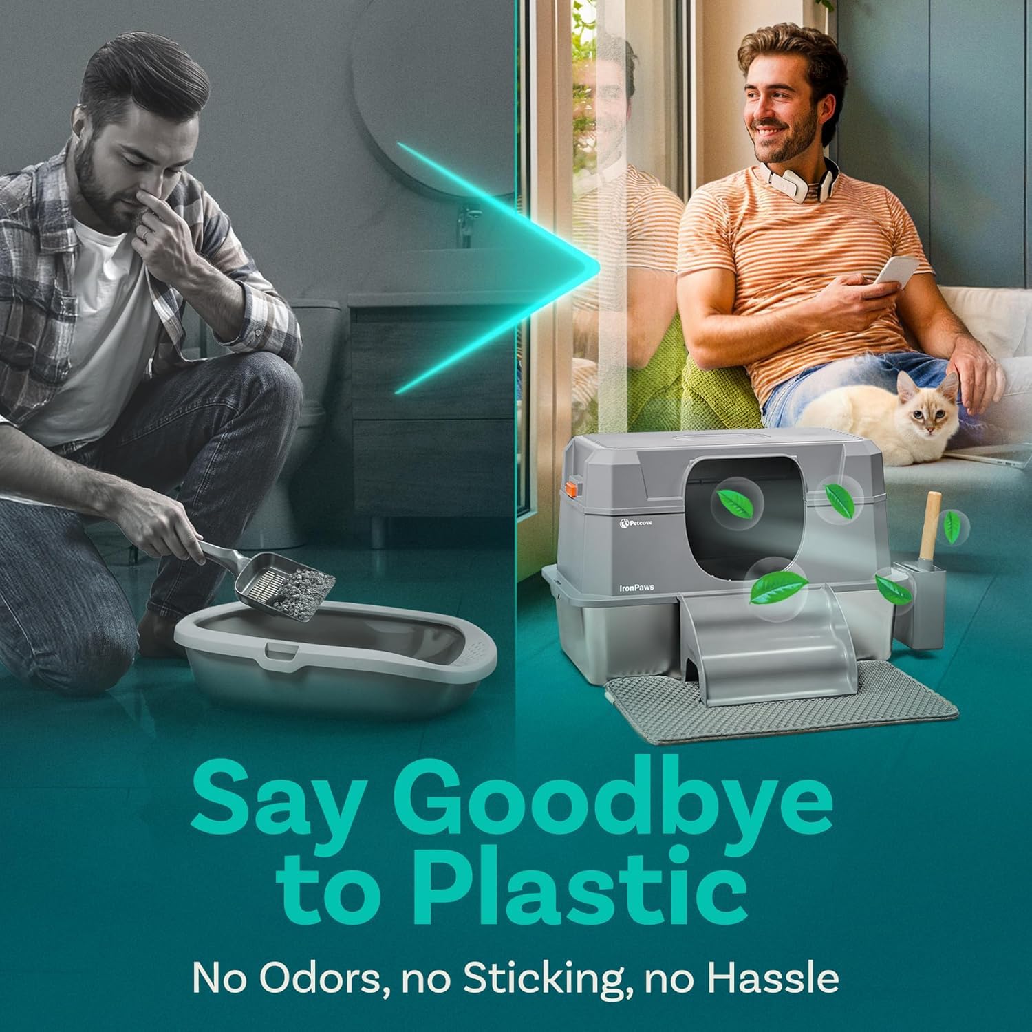 Stainless Steel Litter Box With Built-In Odor Control - 28L Xl Enclosed Metal Cat Litter Box For Large Cats High Sided 3 In1 Xxl