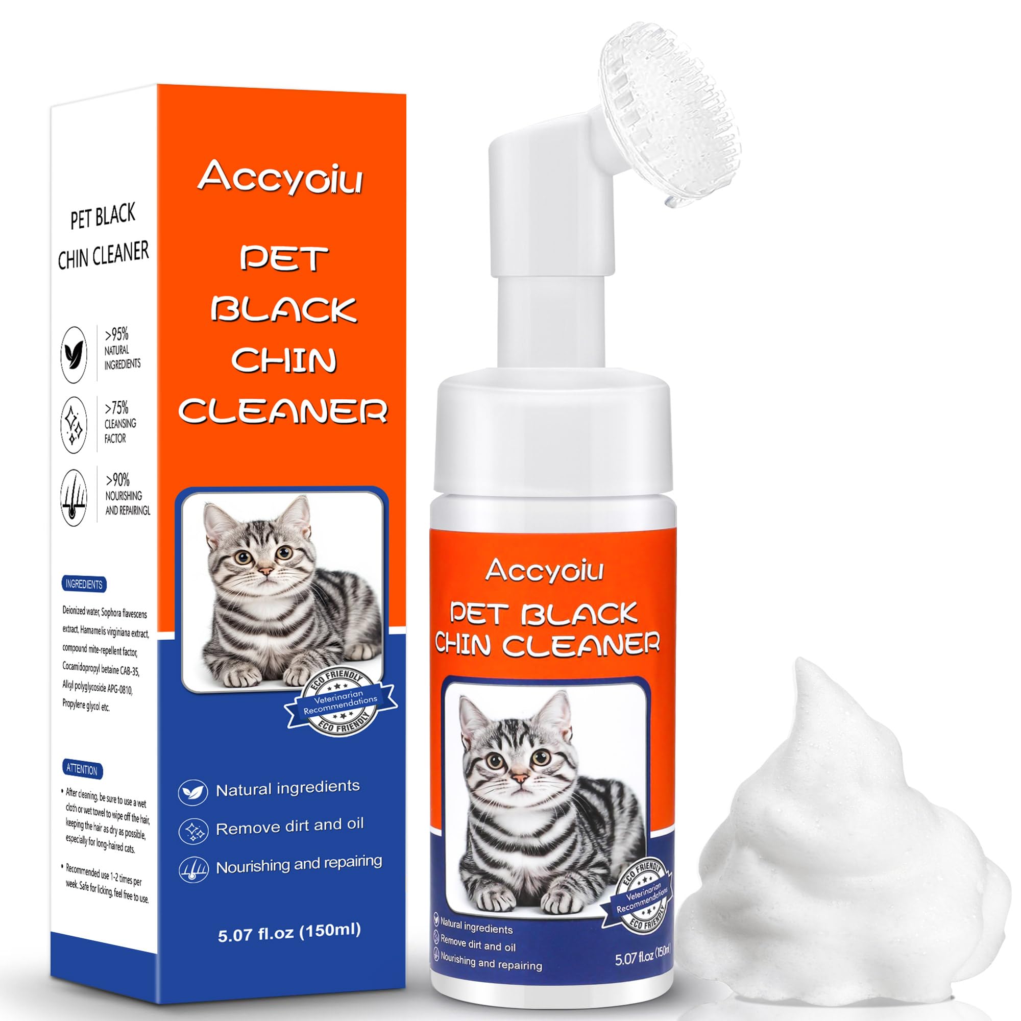 Accyoiu Cat Acne Chin Treatment, Cat Black Seed Cleaner, Improved Skin Health & Black Seeds Removal, 2-In-1 Wash & Brush, Sooth 