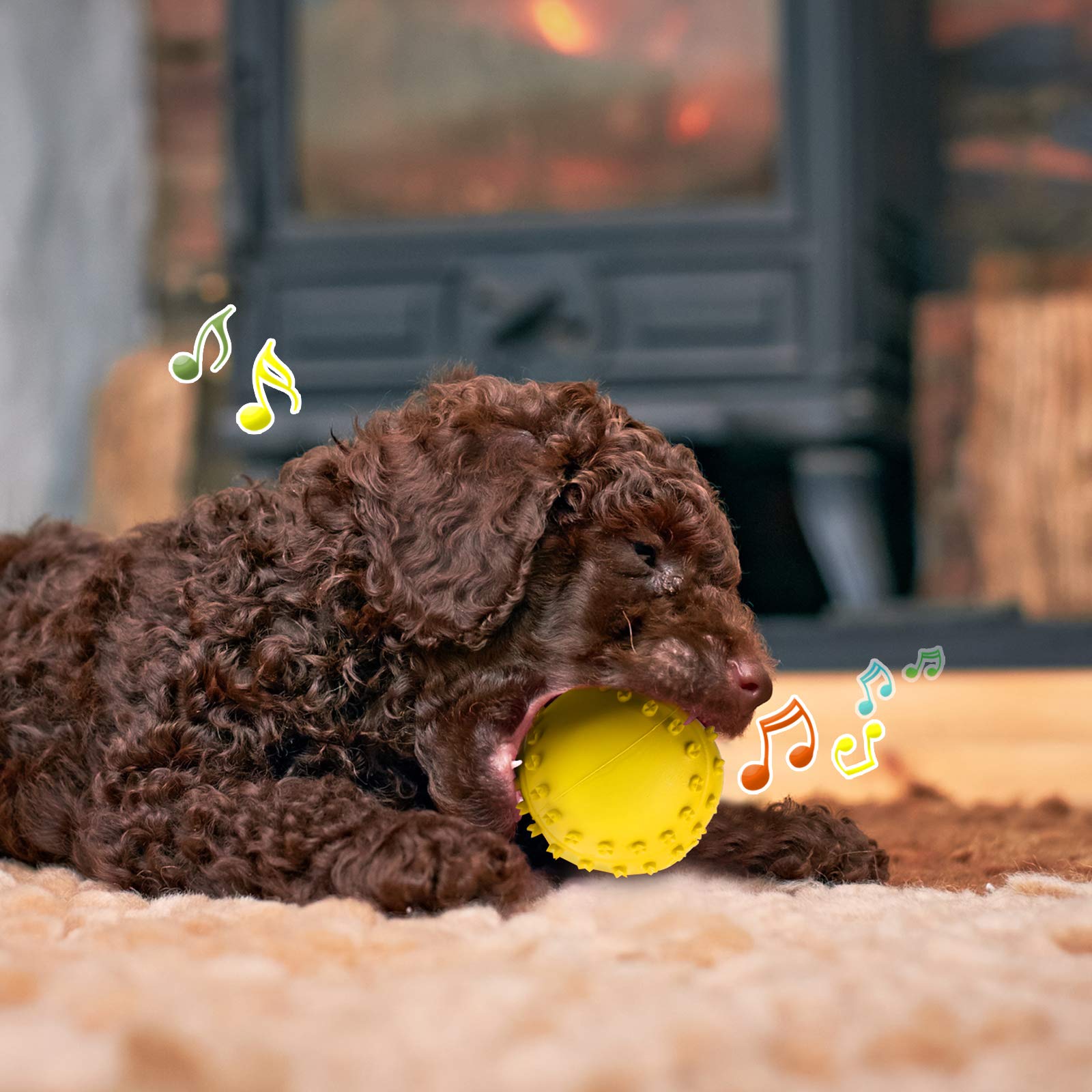 Frienda Squeaky Dog Toy Ball Reliable Rubber Squeaker Fun Interactive Puppy Chew Toys Beach Outdoor Dog Ball for Large and Small