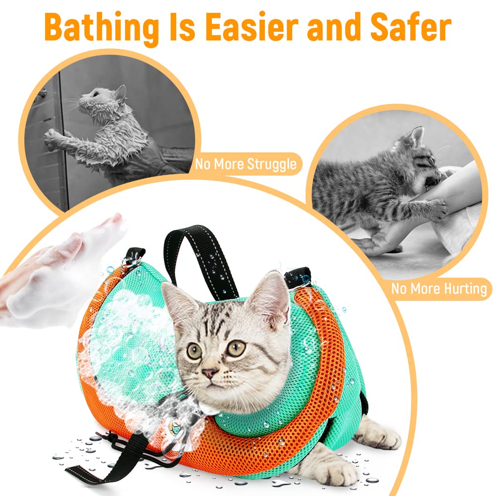 Awoof Cat Grooming Bag Adjustable Cat Bathing Bag Anti Scratch Bite Restraint Bag Cat Sling Bag Durable Mesh Cat Shower Bag For