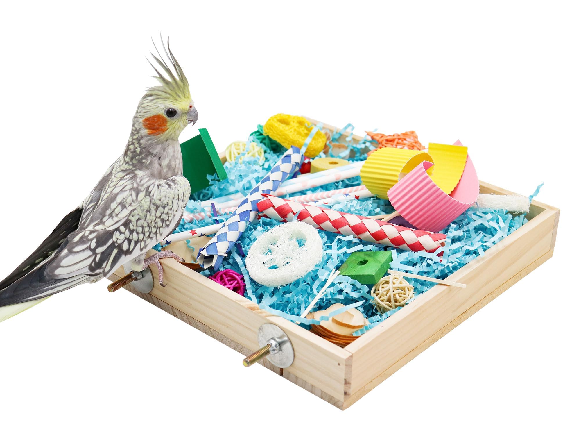 Jinkoozz Bird Foraging Toys Box, Wooden Parrot Shredding Toys Box, Bird Chewing Toys, Birdcage Accessories, Suitable for Small B