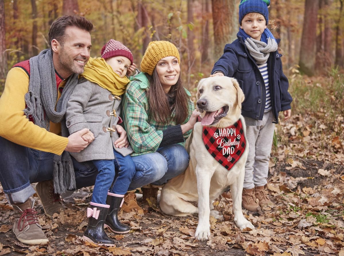 Dog Bandana For Happy Birthday Dad - Classical Plaid Printing Pet Scarf Accessories - Gift For Dad'S Birthday Party (K25)