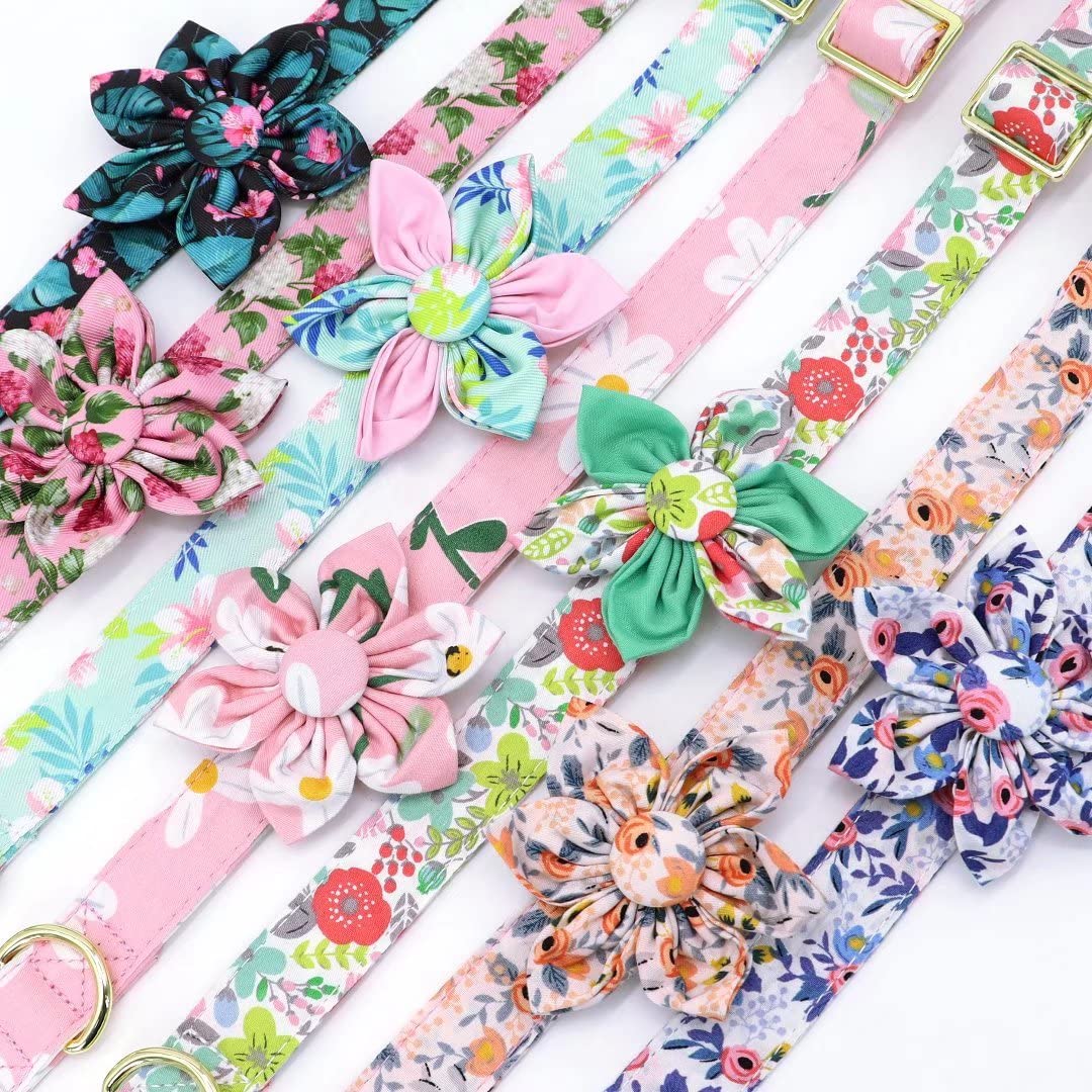 Beirui Cute Girl Dog Collars with Vibrant Floral Patterns, Female Dog Collar with Flower for Walking, Durable Adjustable Collar