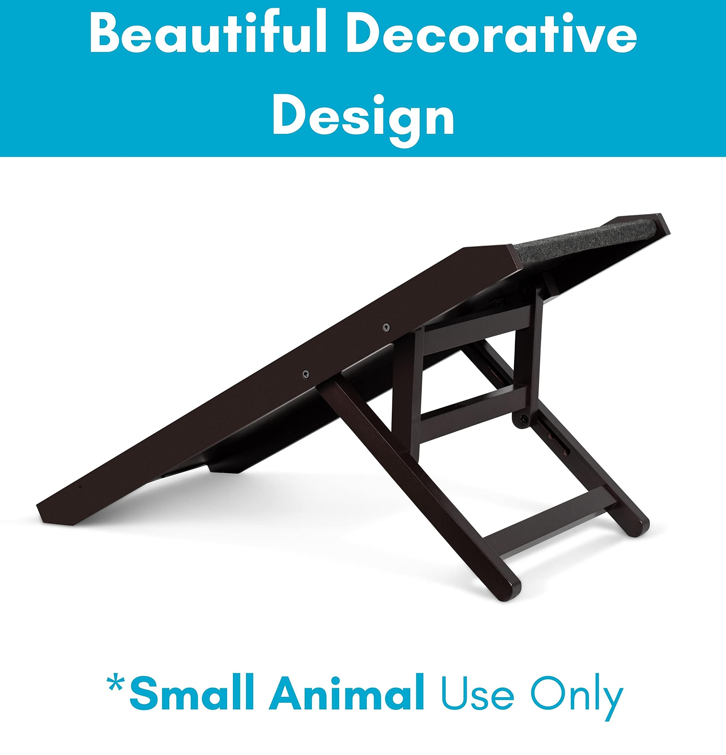 Birdrock Home Adjustable Pet Ramp For Small Dogs, Cats, Puppies - Foldable Wooden Dog Ramp For Couch, Bed, Car - Indoor Or Outdoor- Safe, Portable, Non-Slip Carpet - 16', Espresso