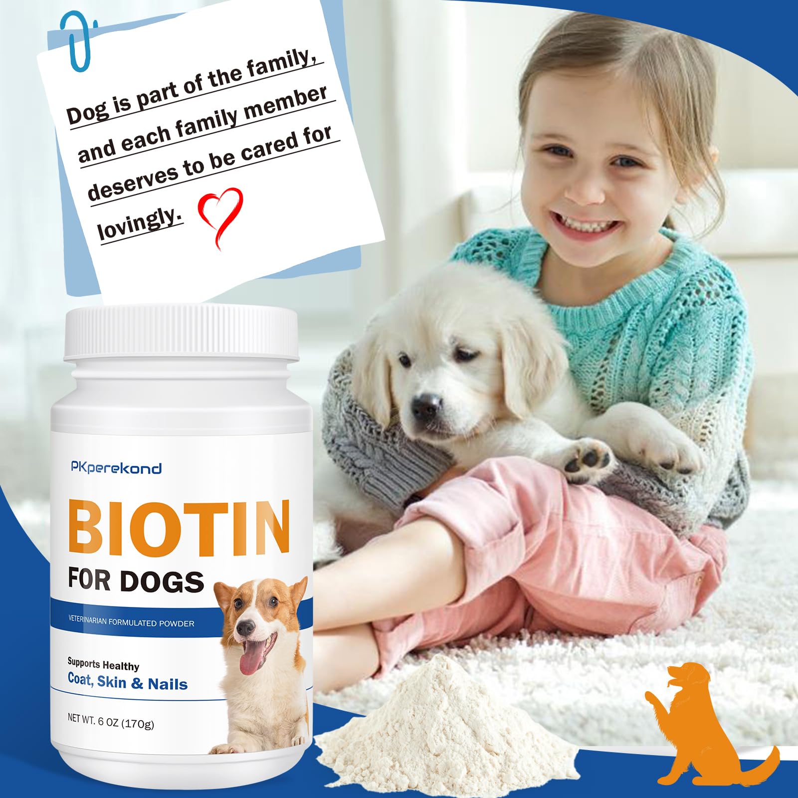 Biotin for Dogs, Supports Shiny Coat and Healthy Skin, Strengthens Dog Nails, Biotin Powder Supplement for Dog Shedding, Dry Ski